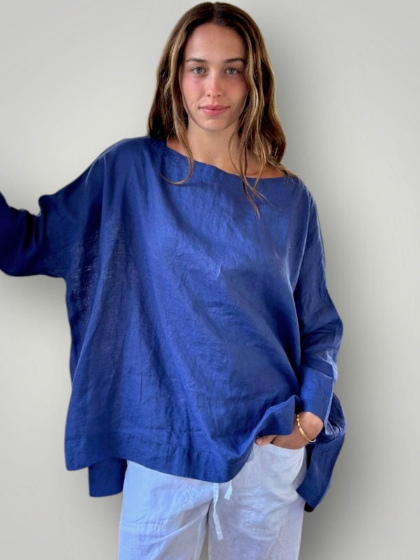 avril top - blue dusk linen Apparel