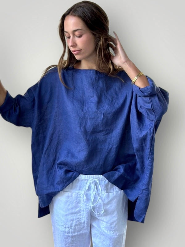 avril top - blue dusk linen Apparel