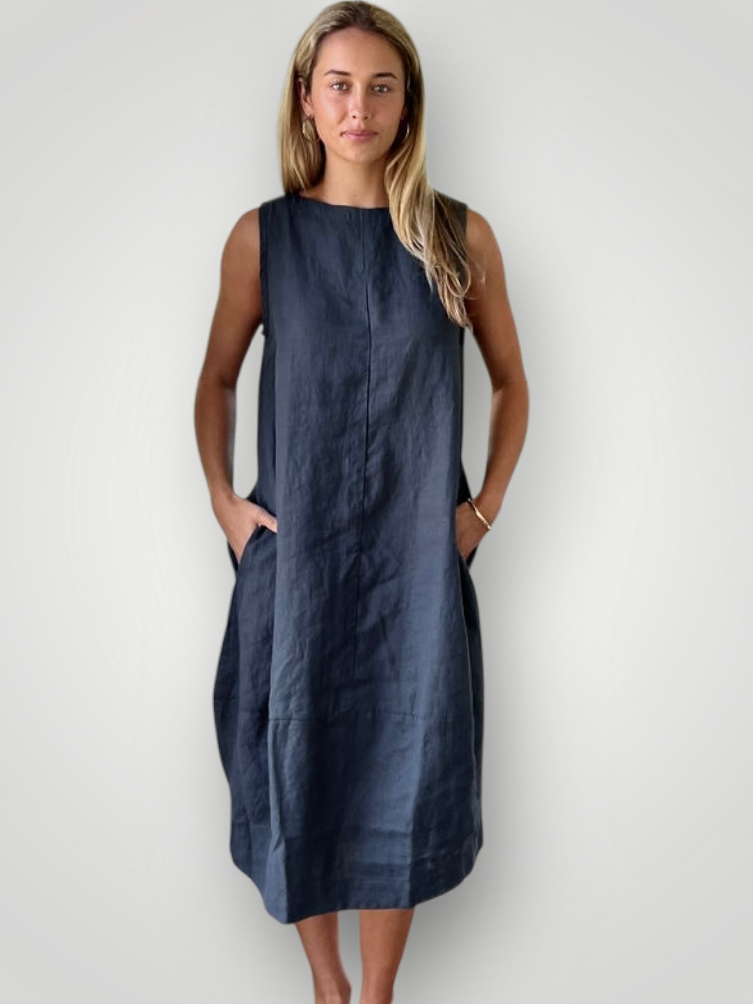 adele dress-charcoal linen Apparel