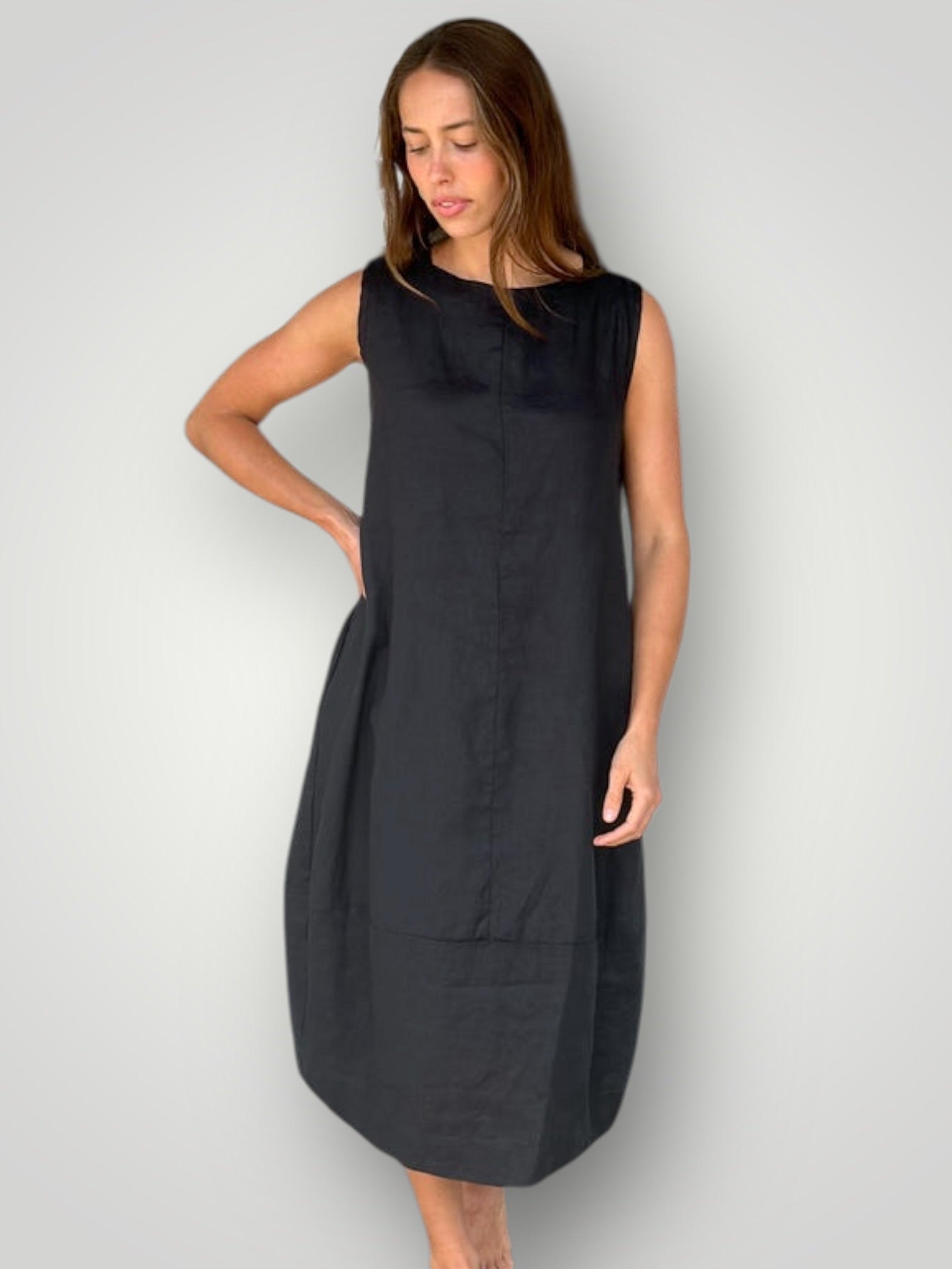 adele dress - black linen Apparel