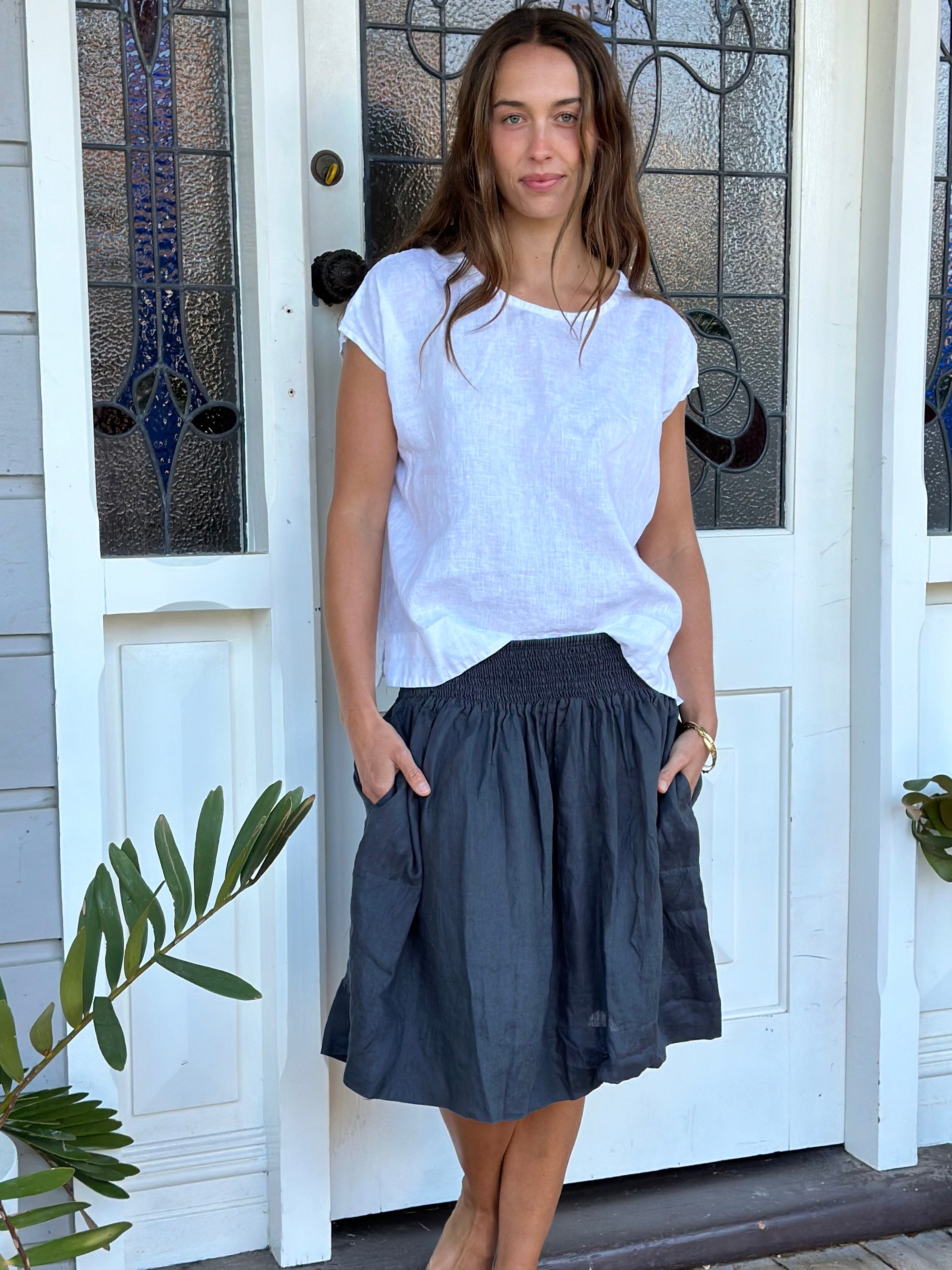 zoe skirt - charcoal linen Apparel