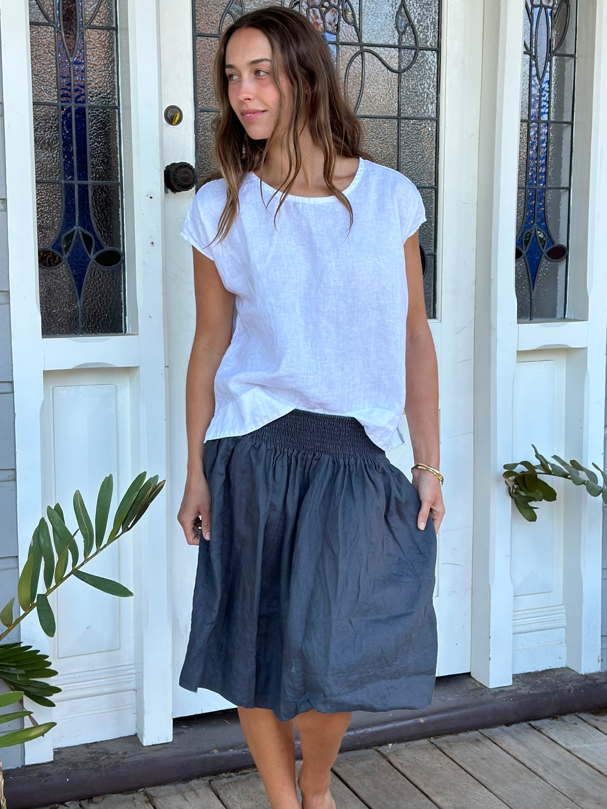 zoe skirt - charcoal linen Apparel