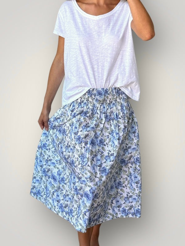 lola skirt - blue floral cotton Apparel