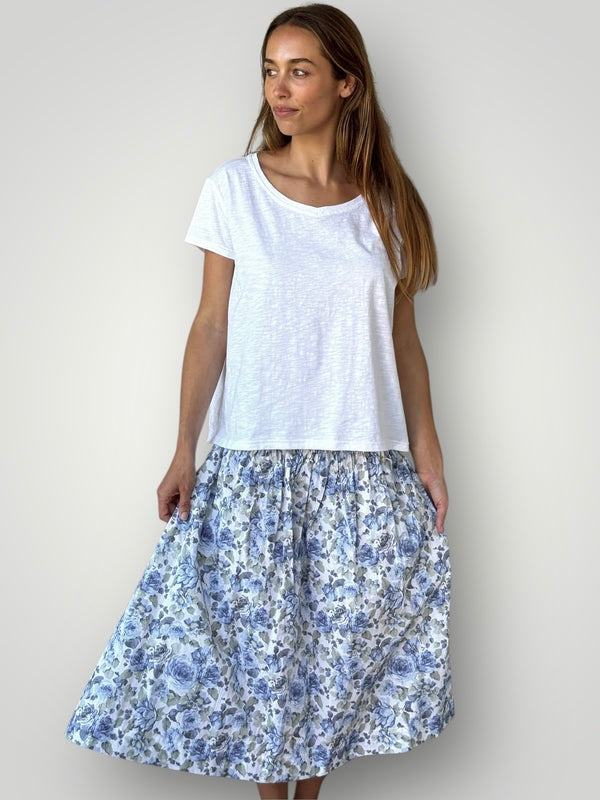 lola skirt - blue floral cotton Apparel
