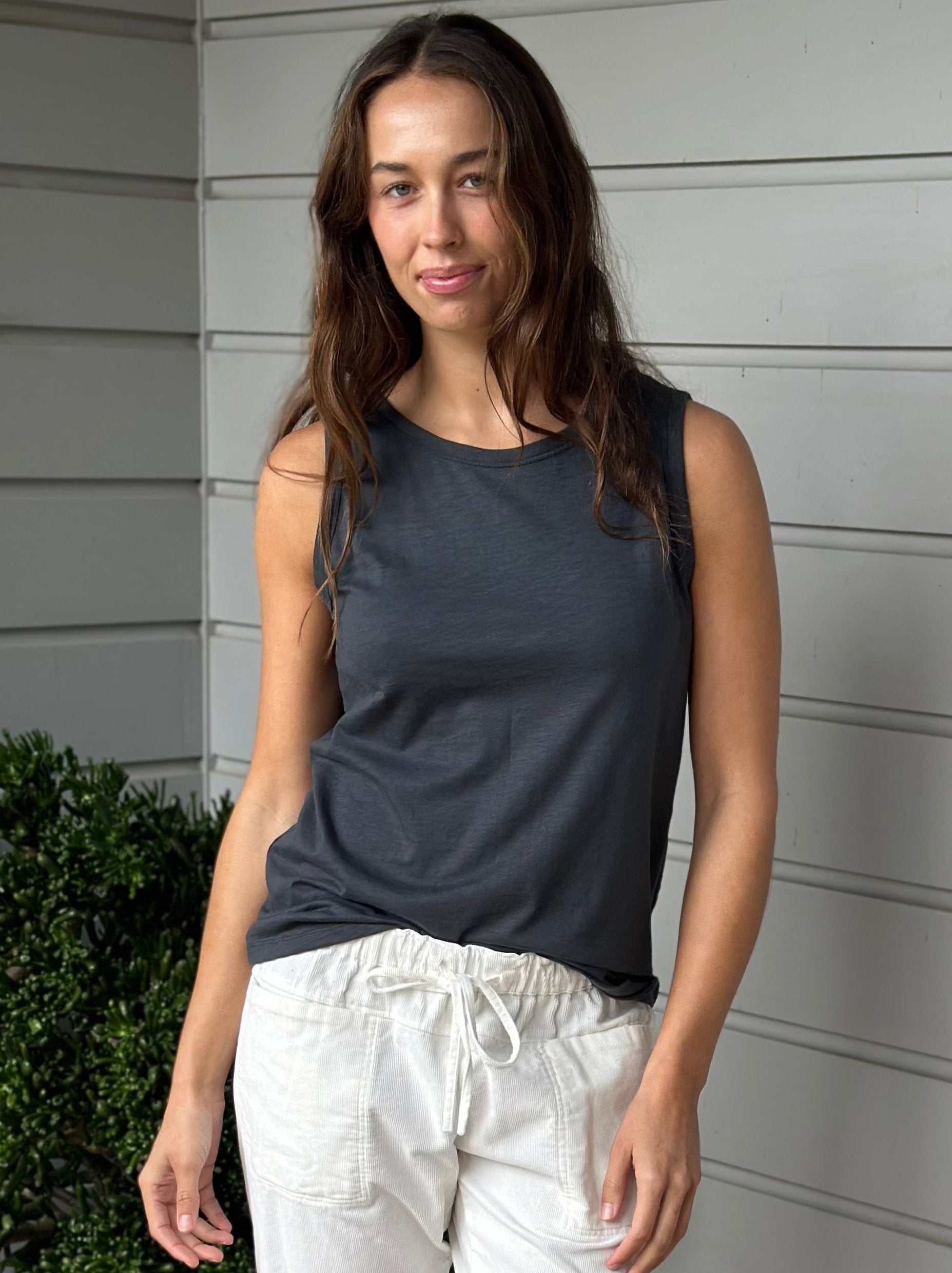 vera tank - charcoal cotton Apparel  
