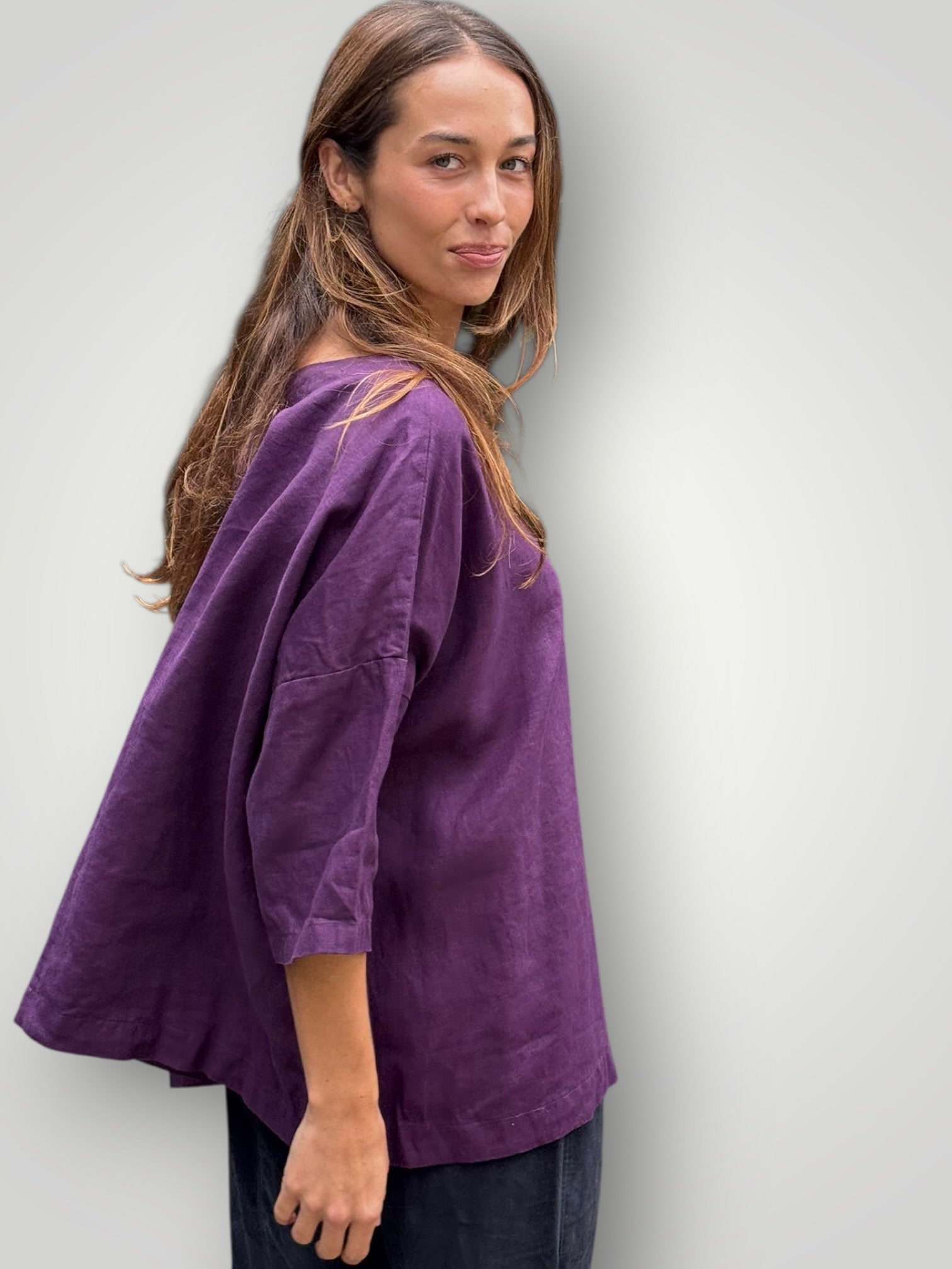marita top - eggplant linen Apparel