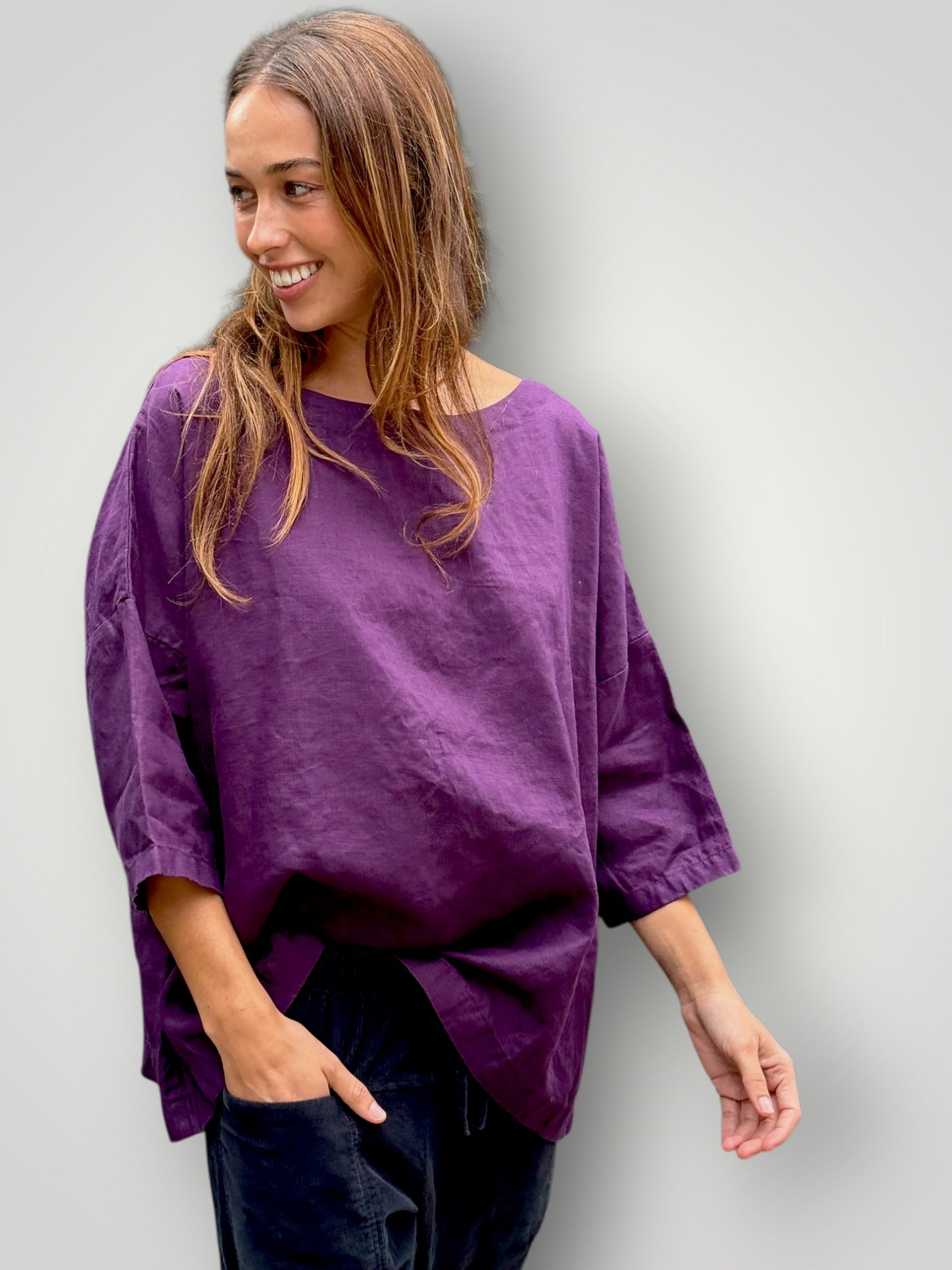 marita top - eggplant linen Apparel