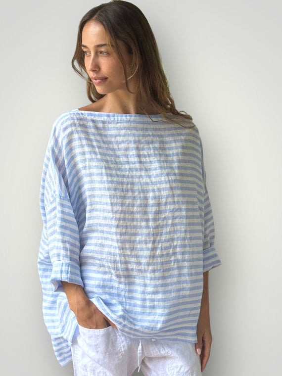 avril top - sky blue stripe linen Apparel