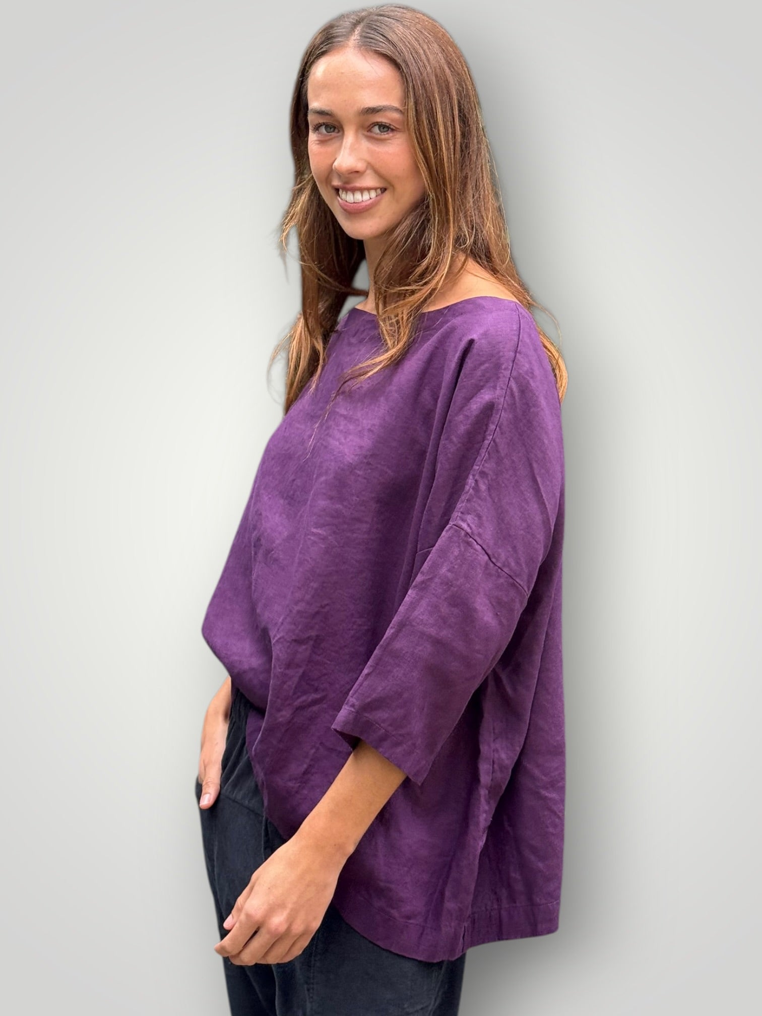 marita top - eggplant linen Apparel