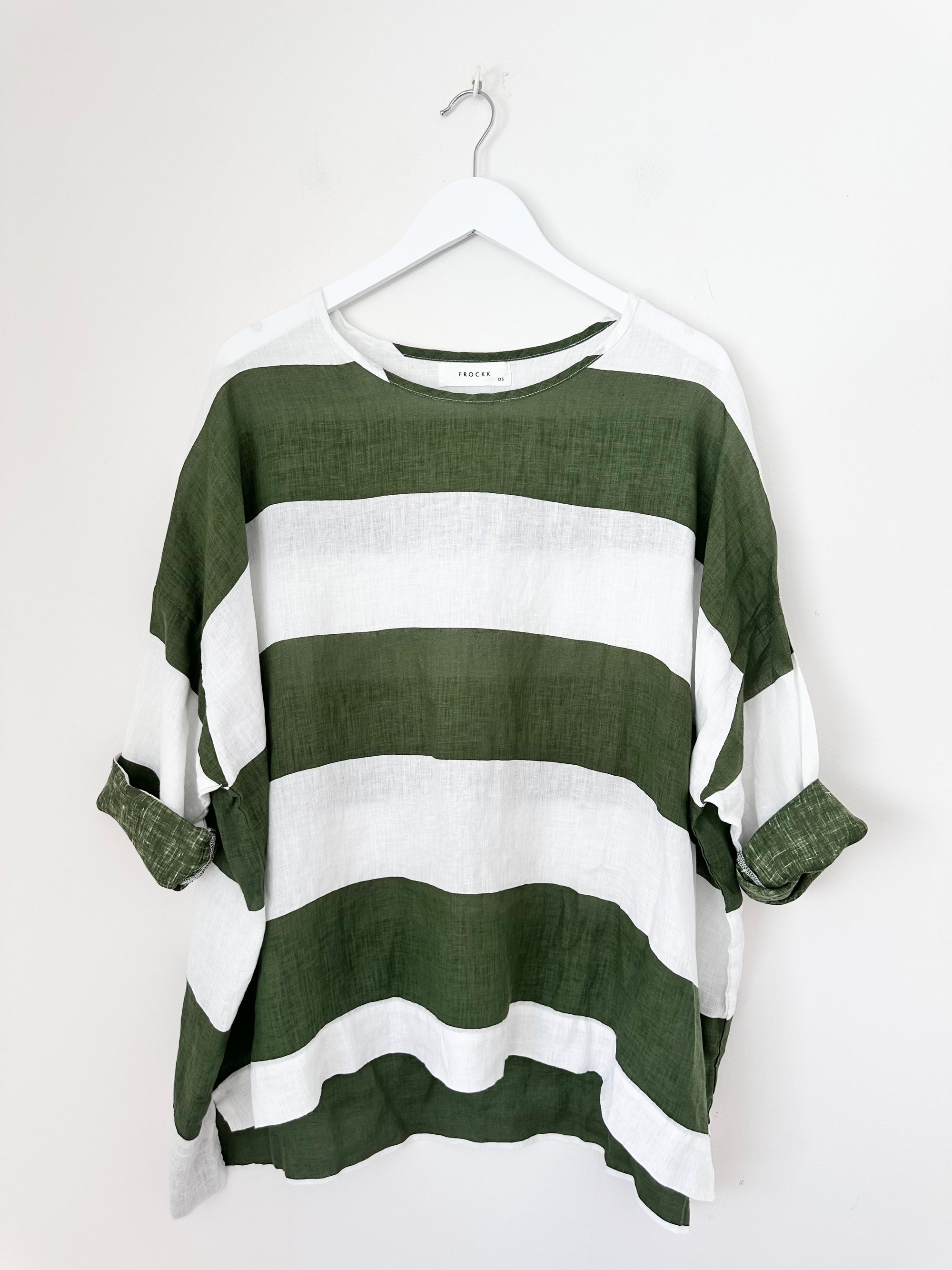 hunter top - big moss stripe linen Apparel