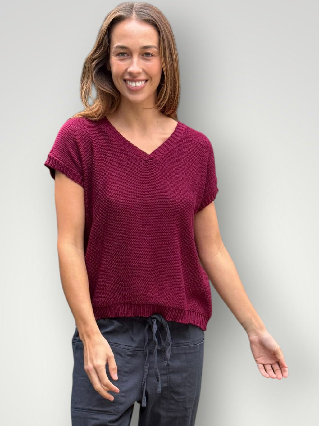 lara knit top - merlot cotton Apparel