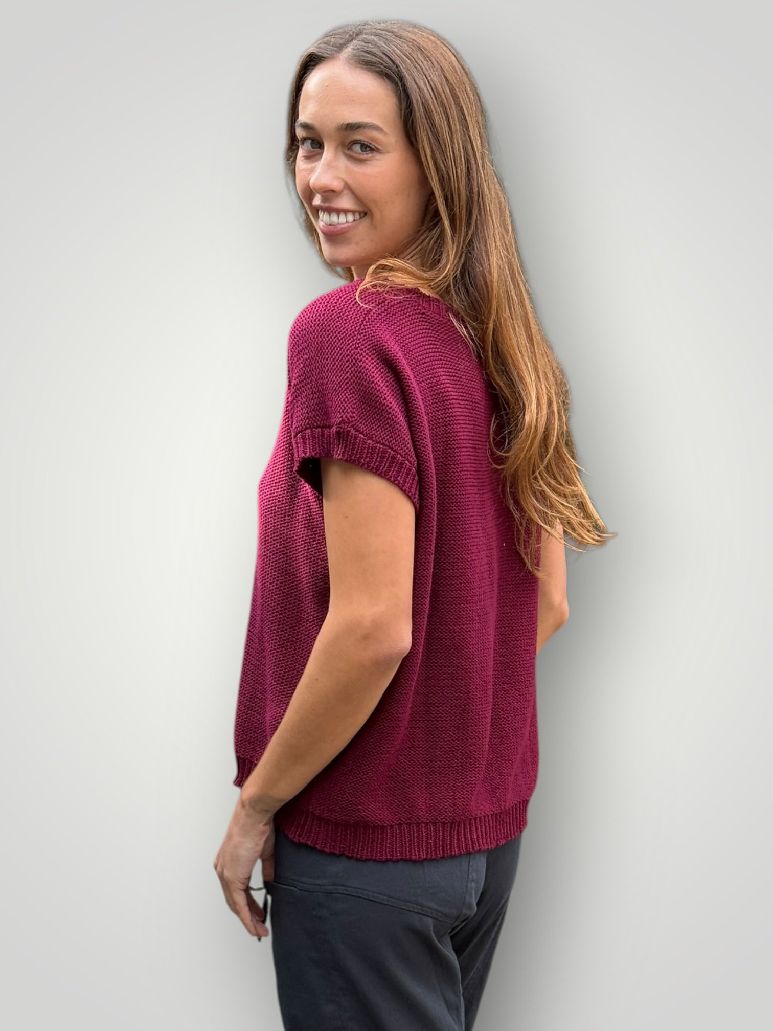 lara knit top - merlot cotton Apparel
