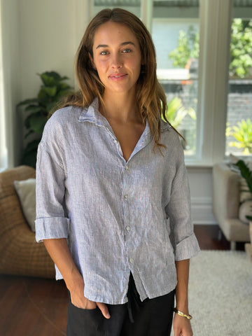 deanna shirt - fine grey stripe linen Apparel  