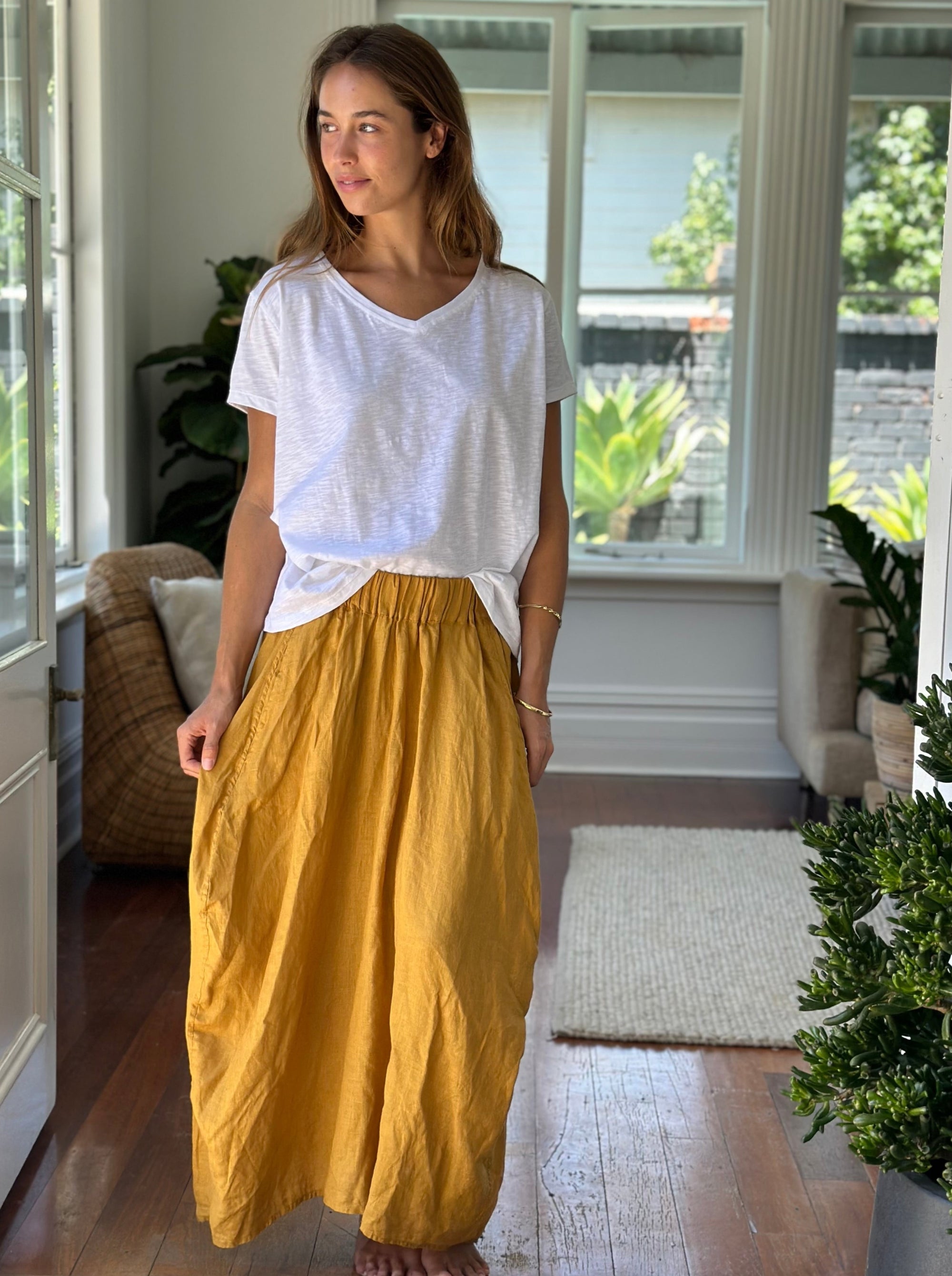 lana skirt - turmeric linen Apparel  