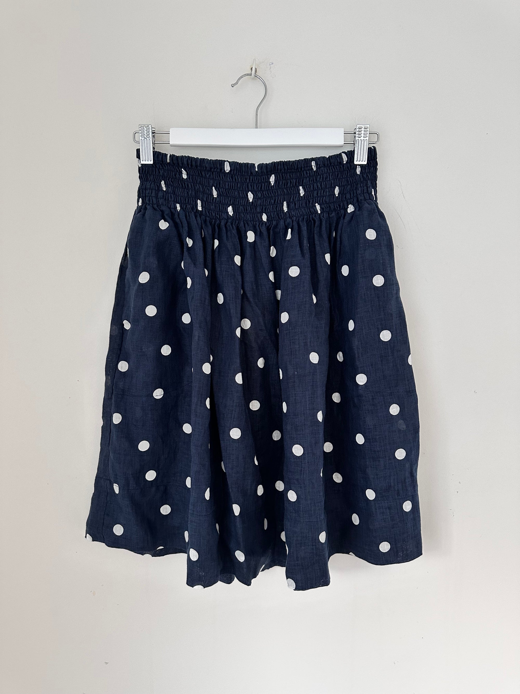 zoe skirt - navy spot linen Apparel