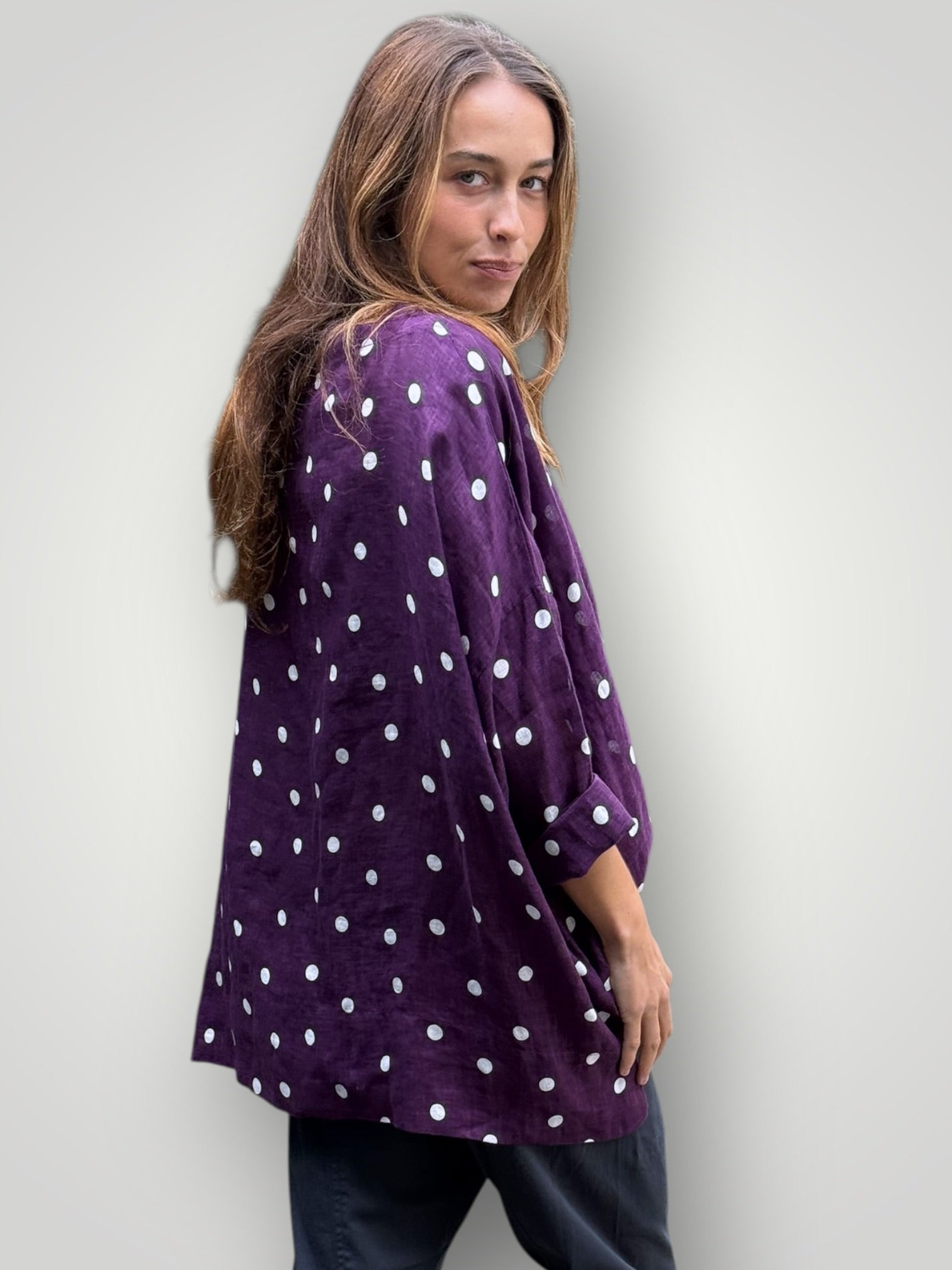 avril top - eggplant spot linen Apparel