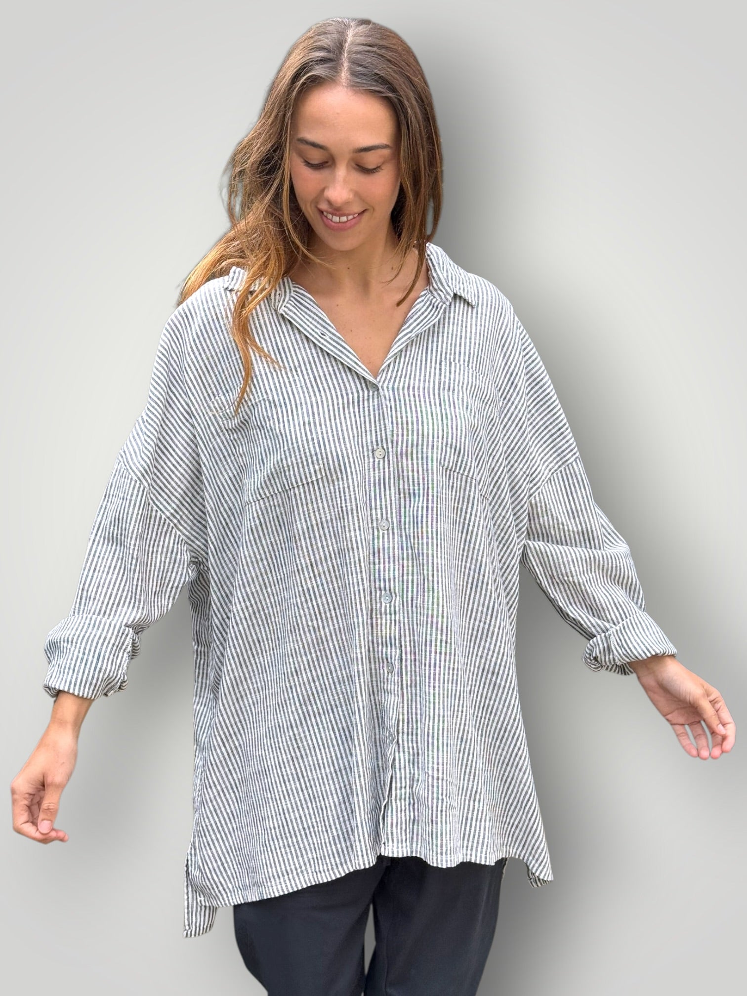 aiden oversized shirt -charcoal stripe Apparel
