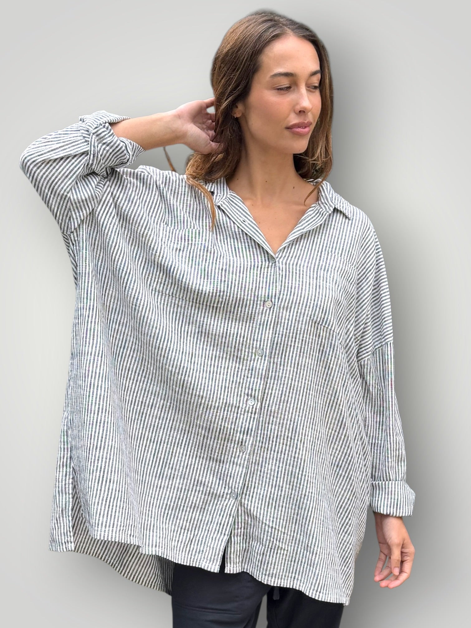 aiden oversized shirt -charcoal stripe Apparel