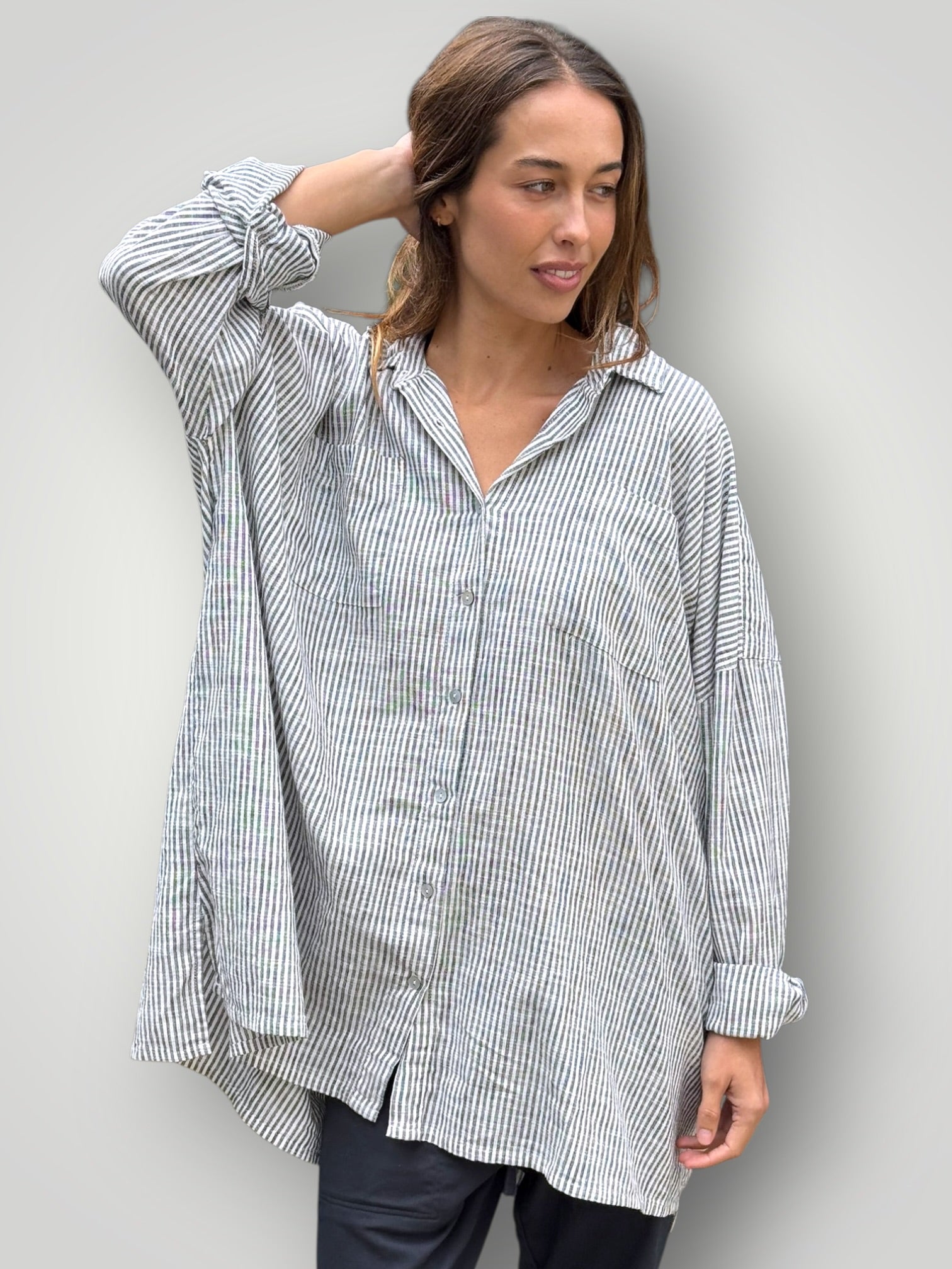 aiden oversized shirt -charcoal stripe Apparel