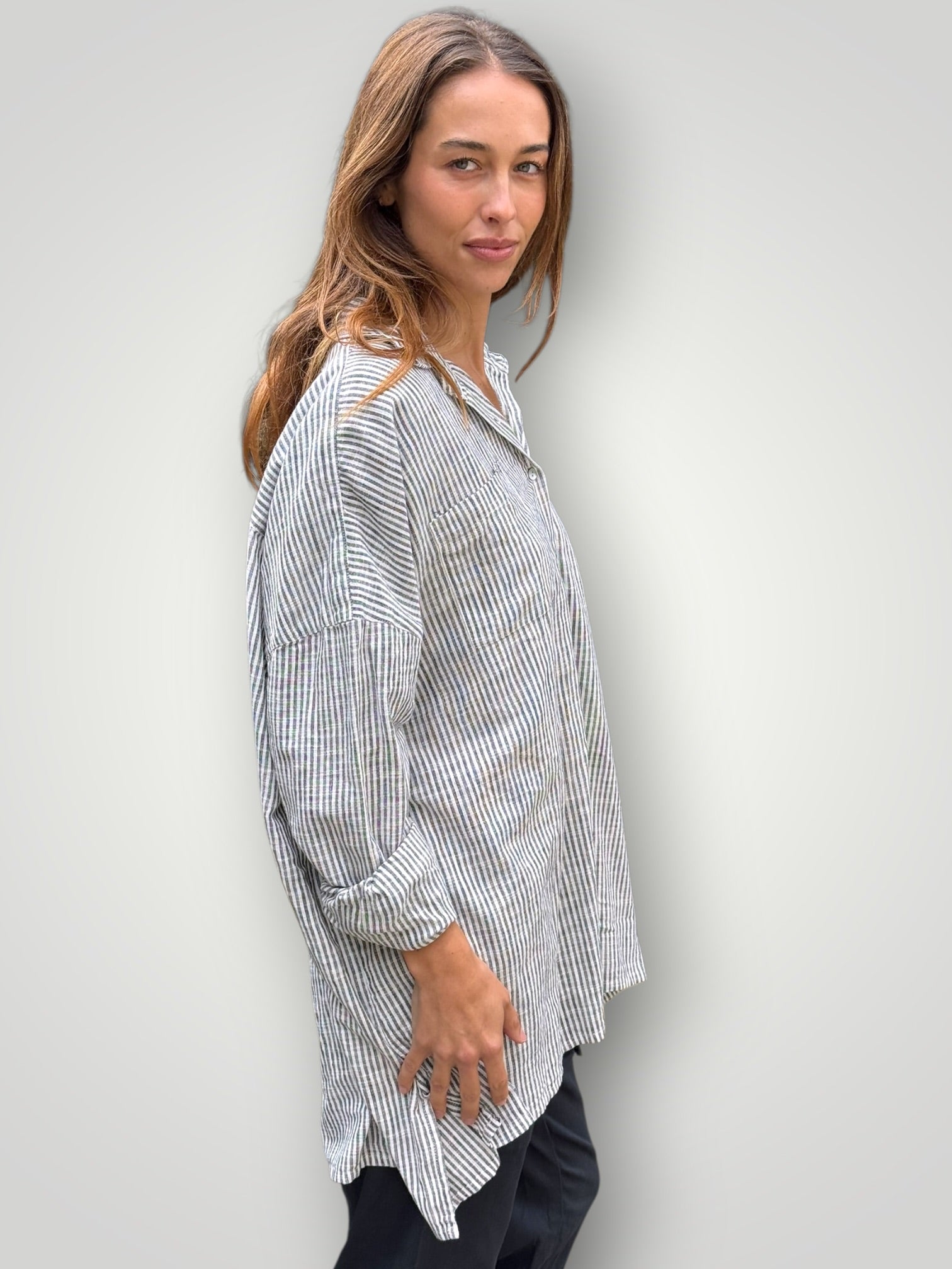 aiden oversized shirt -charcoal stripe Apparel