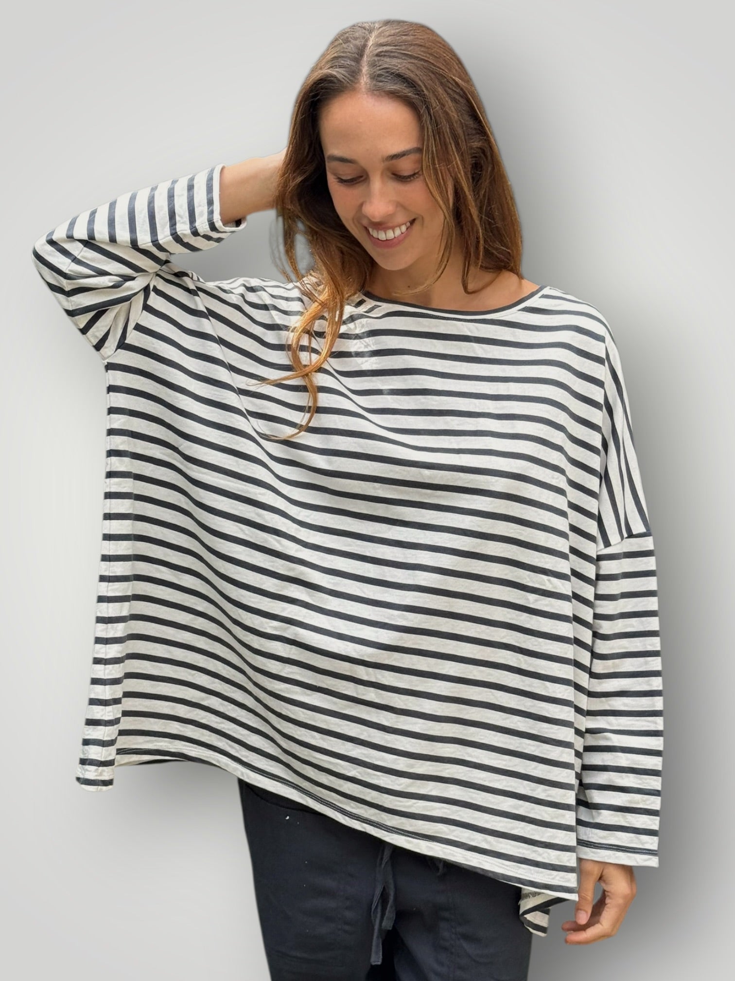 estella top-charcoal stripe cotton knit Apparel