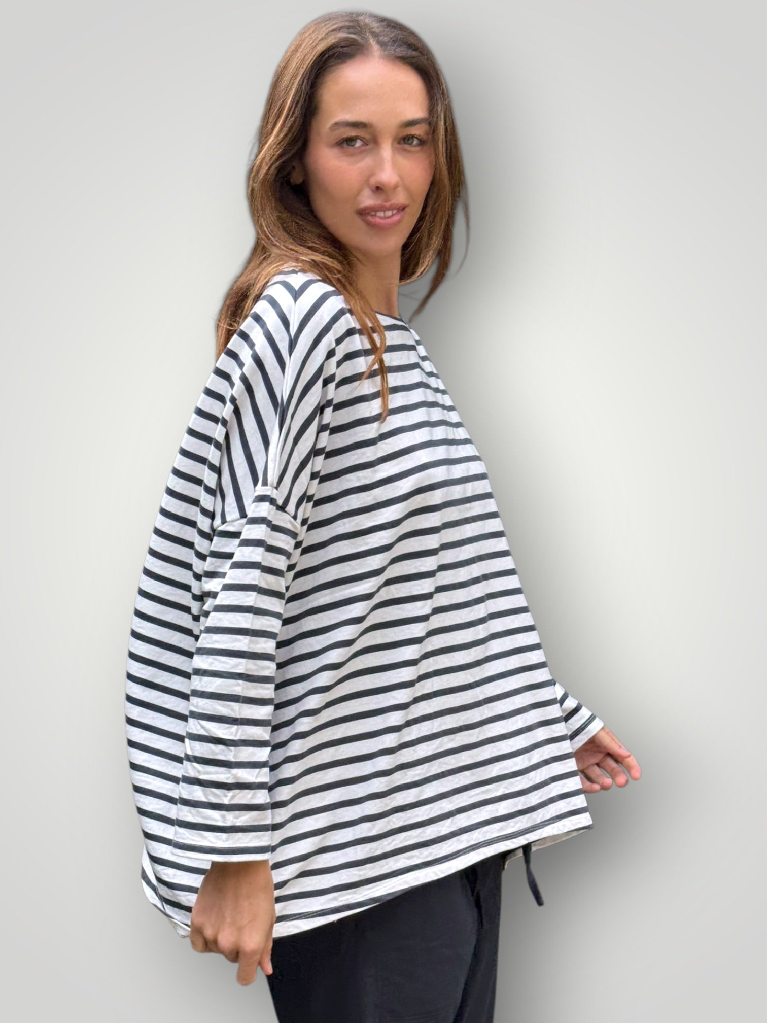 estella top-charcoal stripe cotton knit Apparel