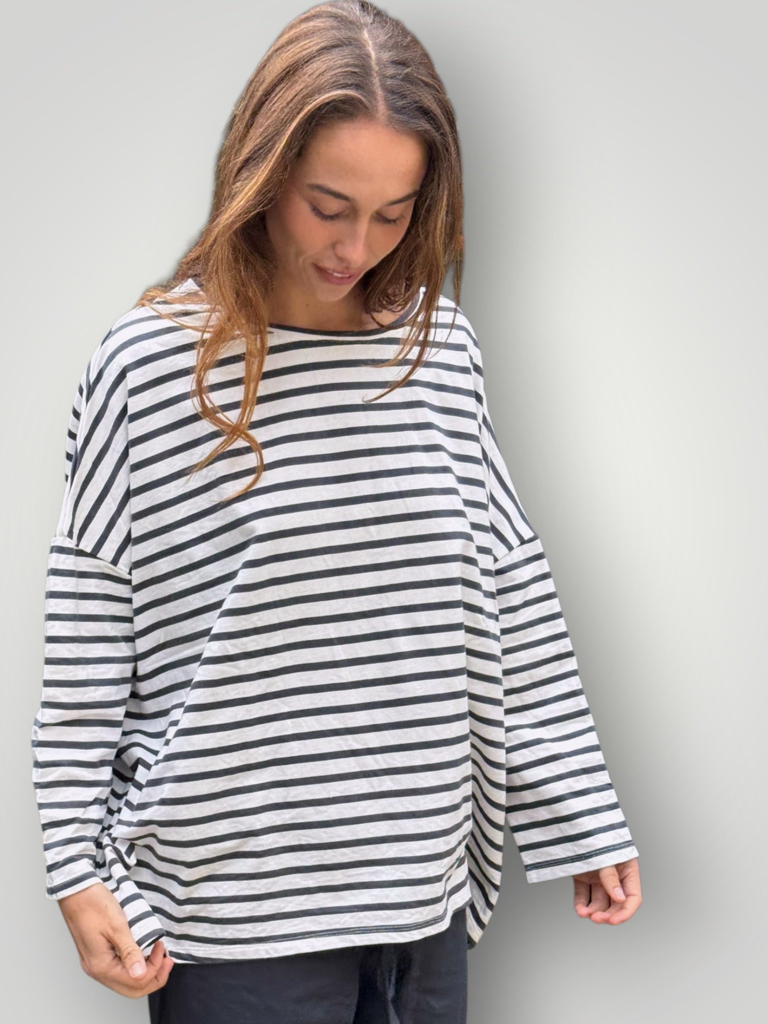 estella top-charcoal stripe cotton knit Apparel