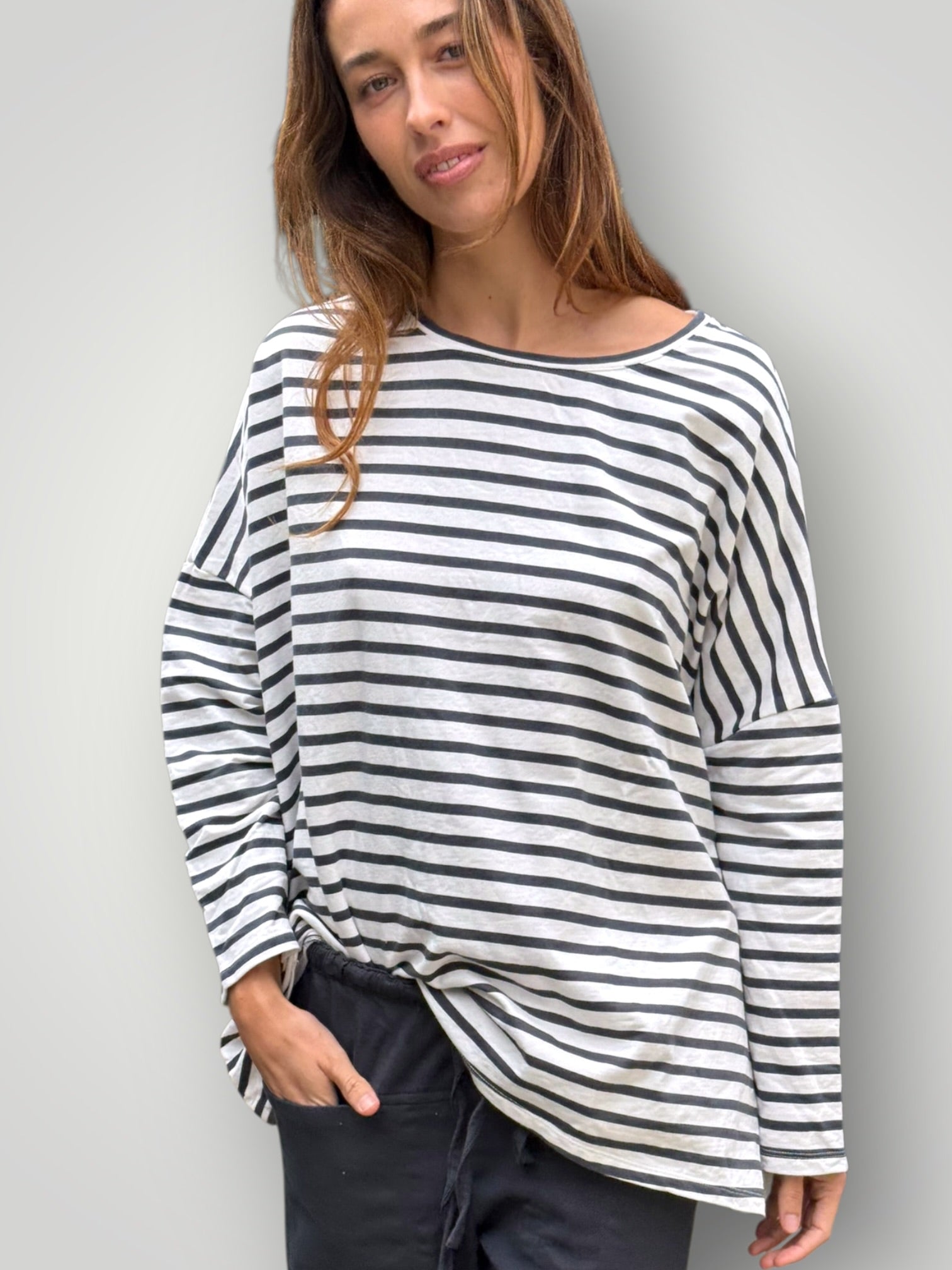 estella top-charcoal stripe cotton knit Apparel
