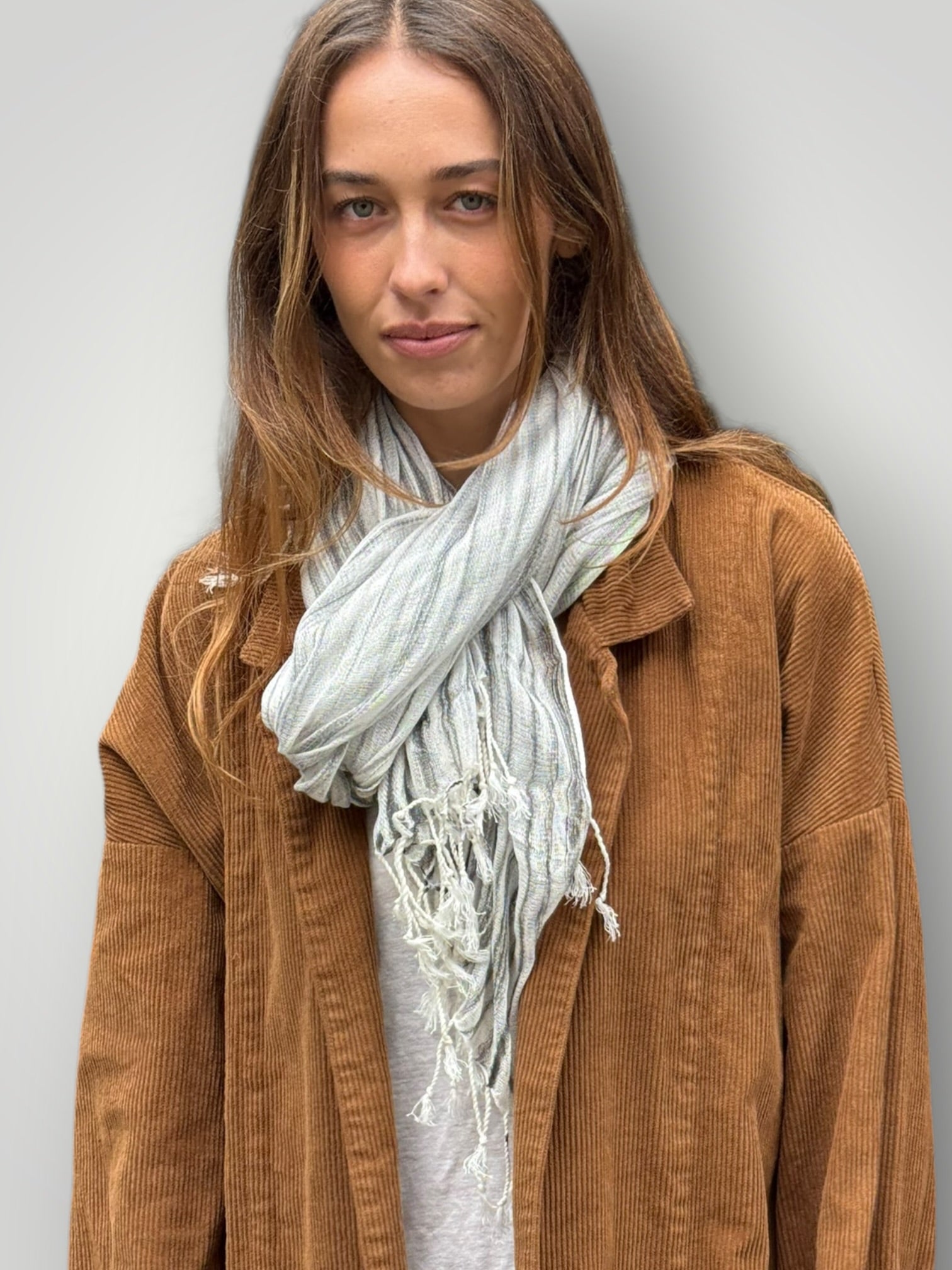 soft neck scarf-grey stripe Apparel