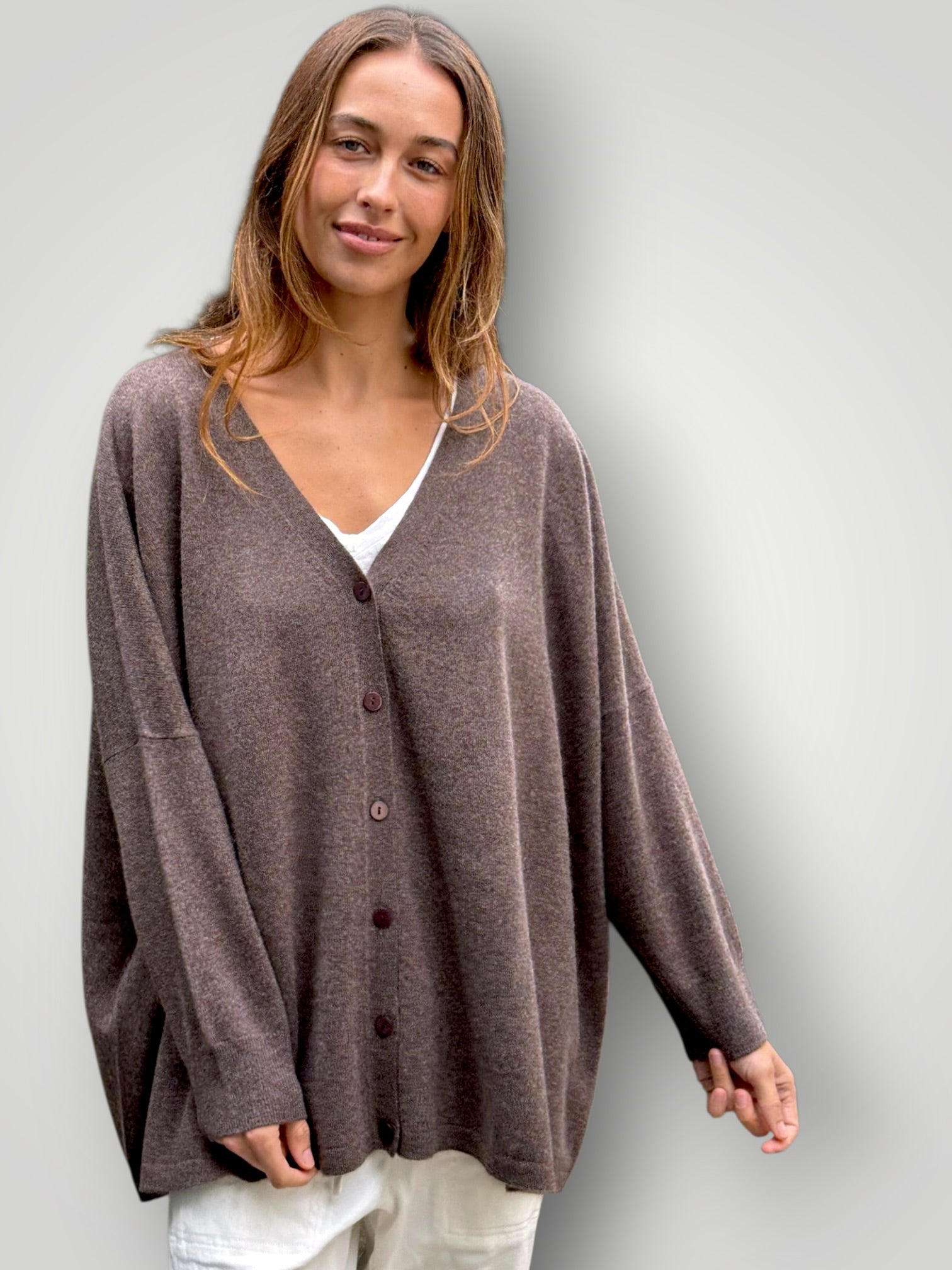 boyfriend cashmere cardigan -bark Apparel