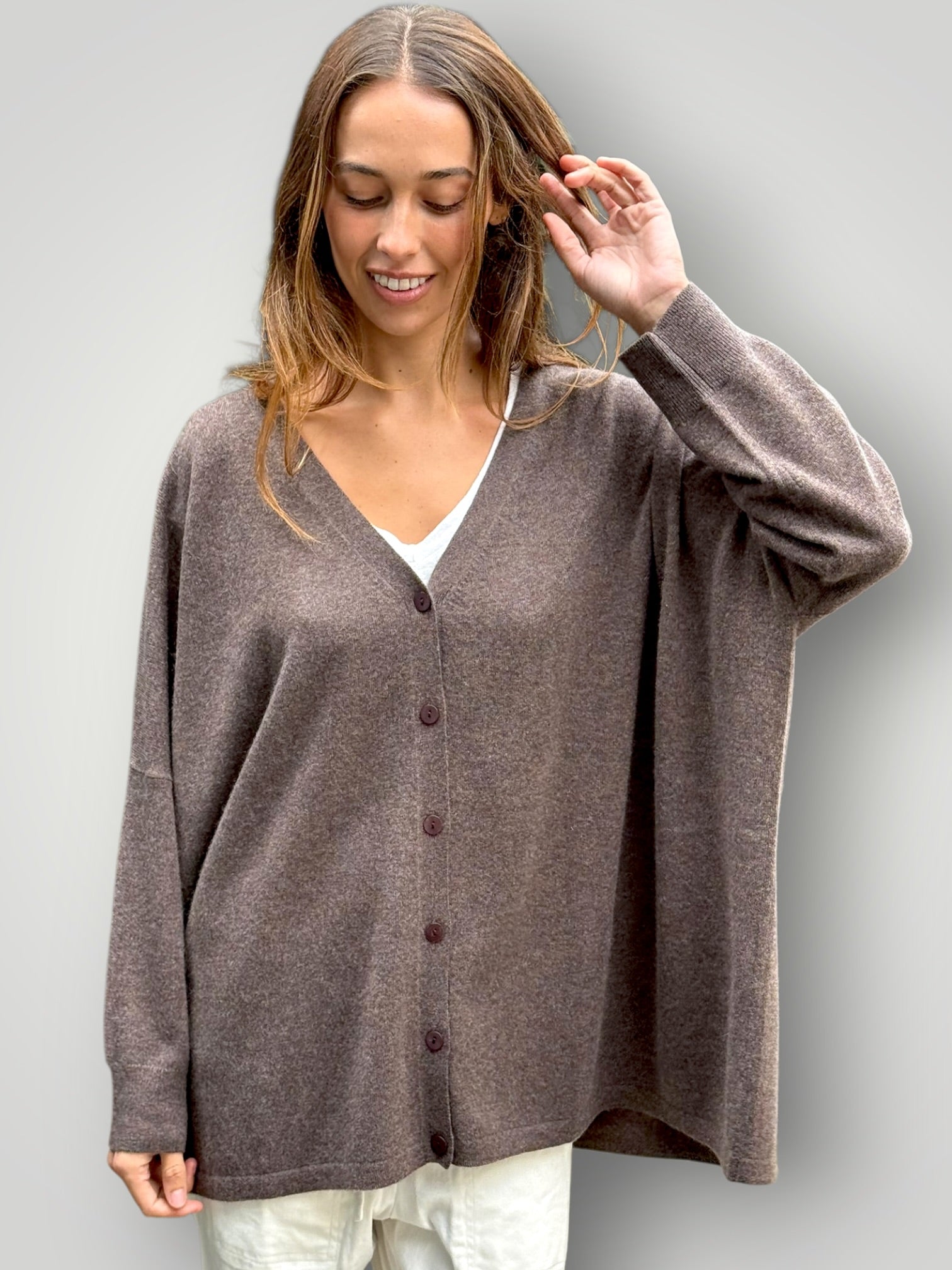 boyfriend cashmere cardigan -bark Apparel