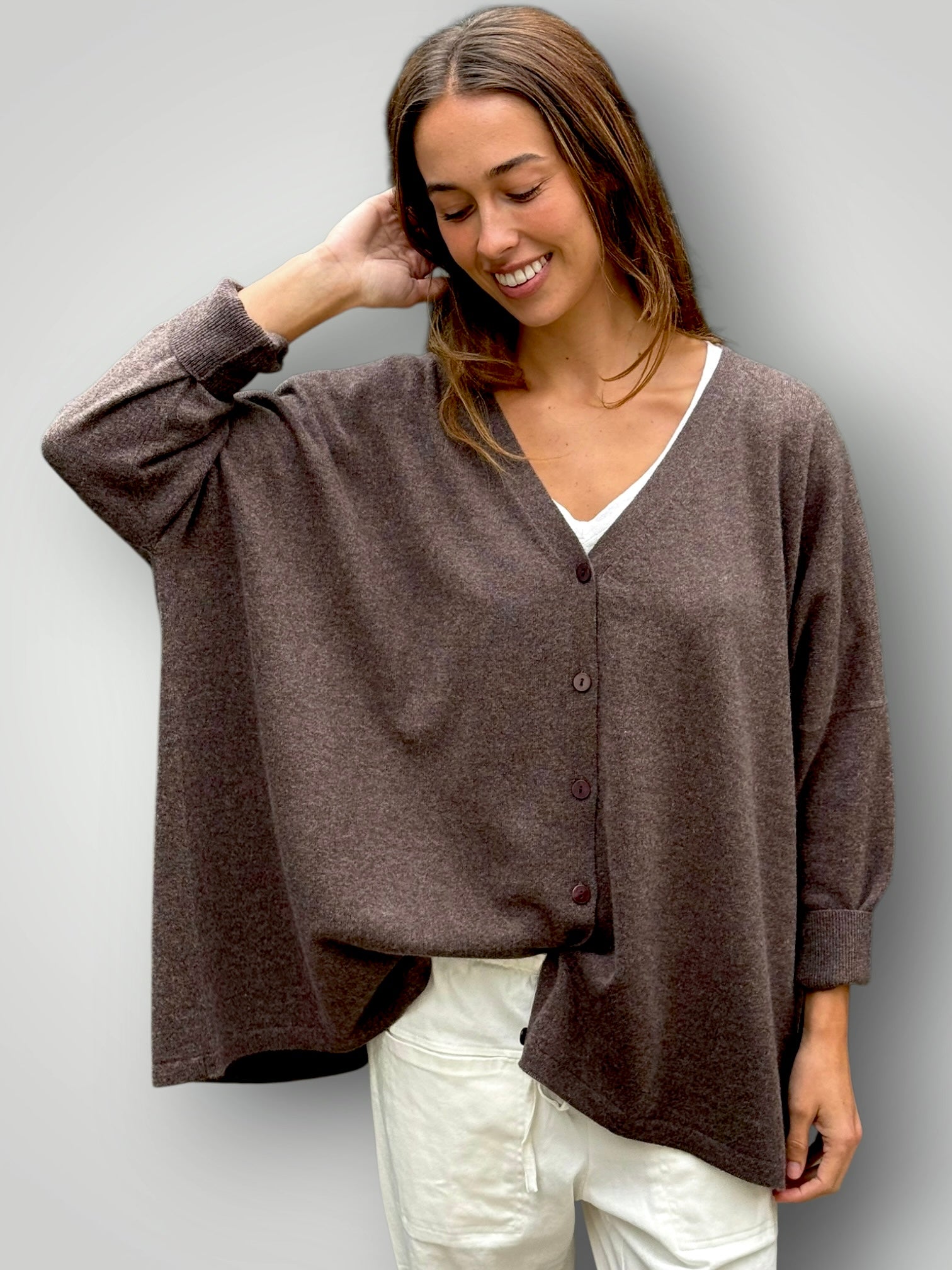 boyfriend cashmere cardigan -bark Apparel