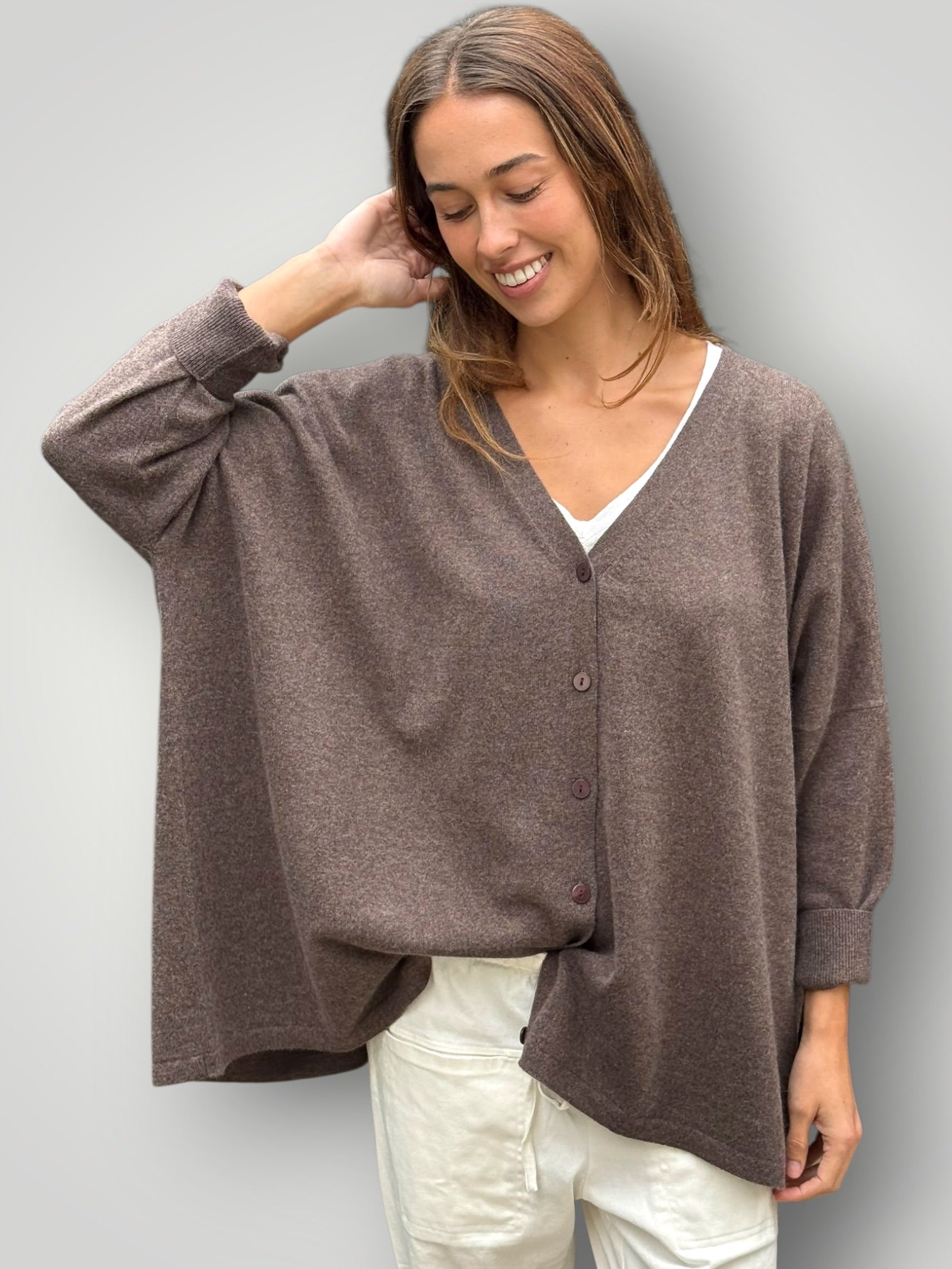 boyfriend cashmere cardigan -bark Apparel