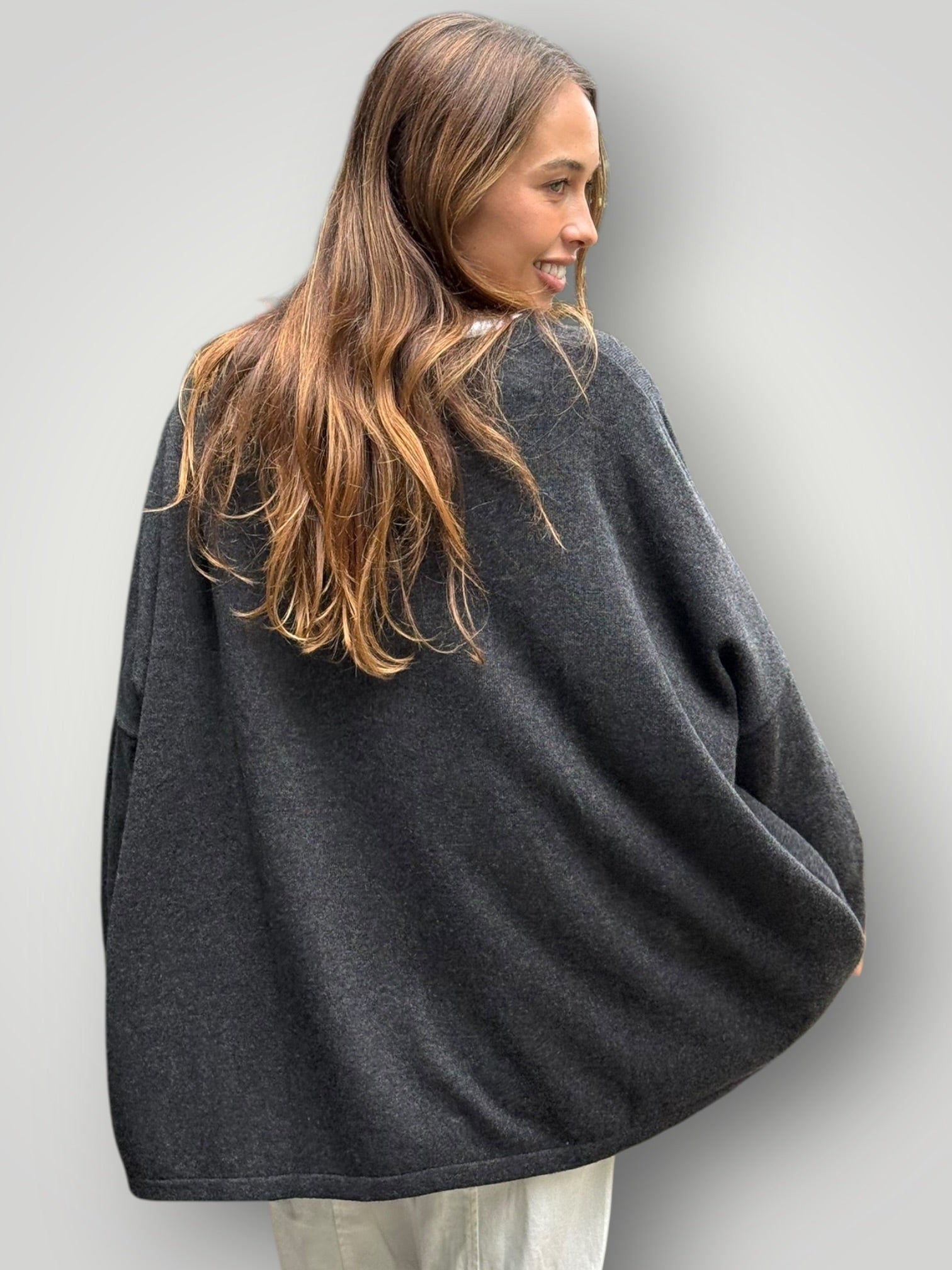 boyfriend cashmere cardigan -charcoal Apparel