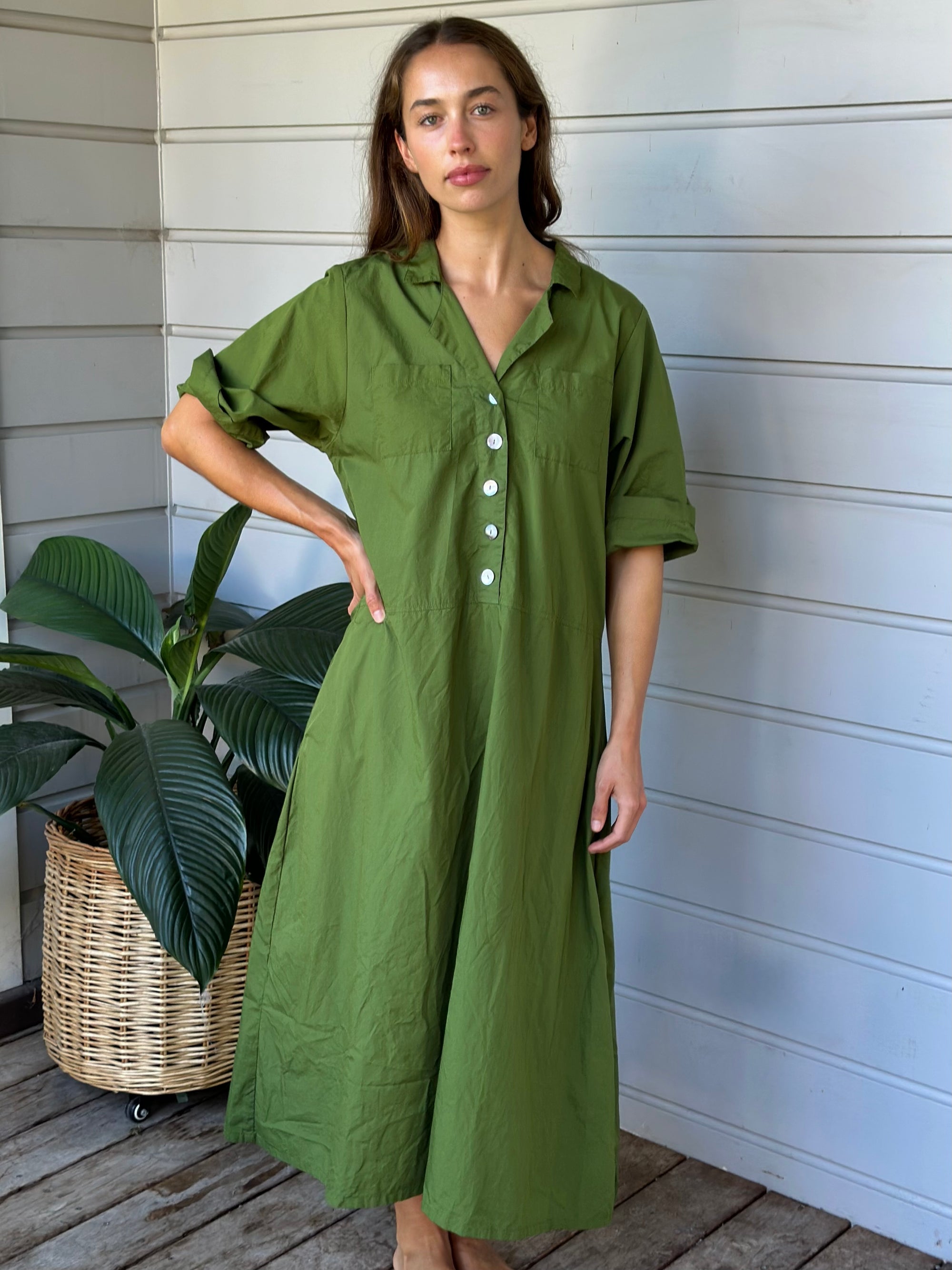 bridget dress - moss cotton Apparel