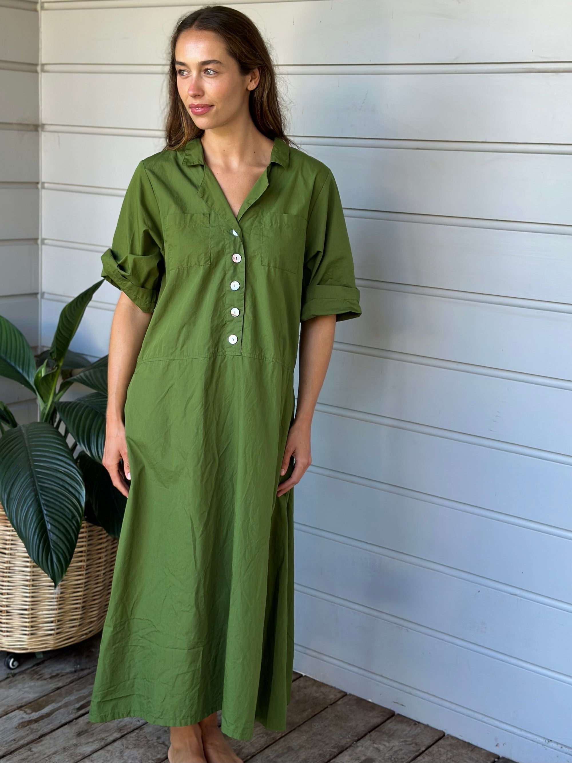 bridget dress - moss cotton Apparel