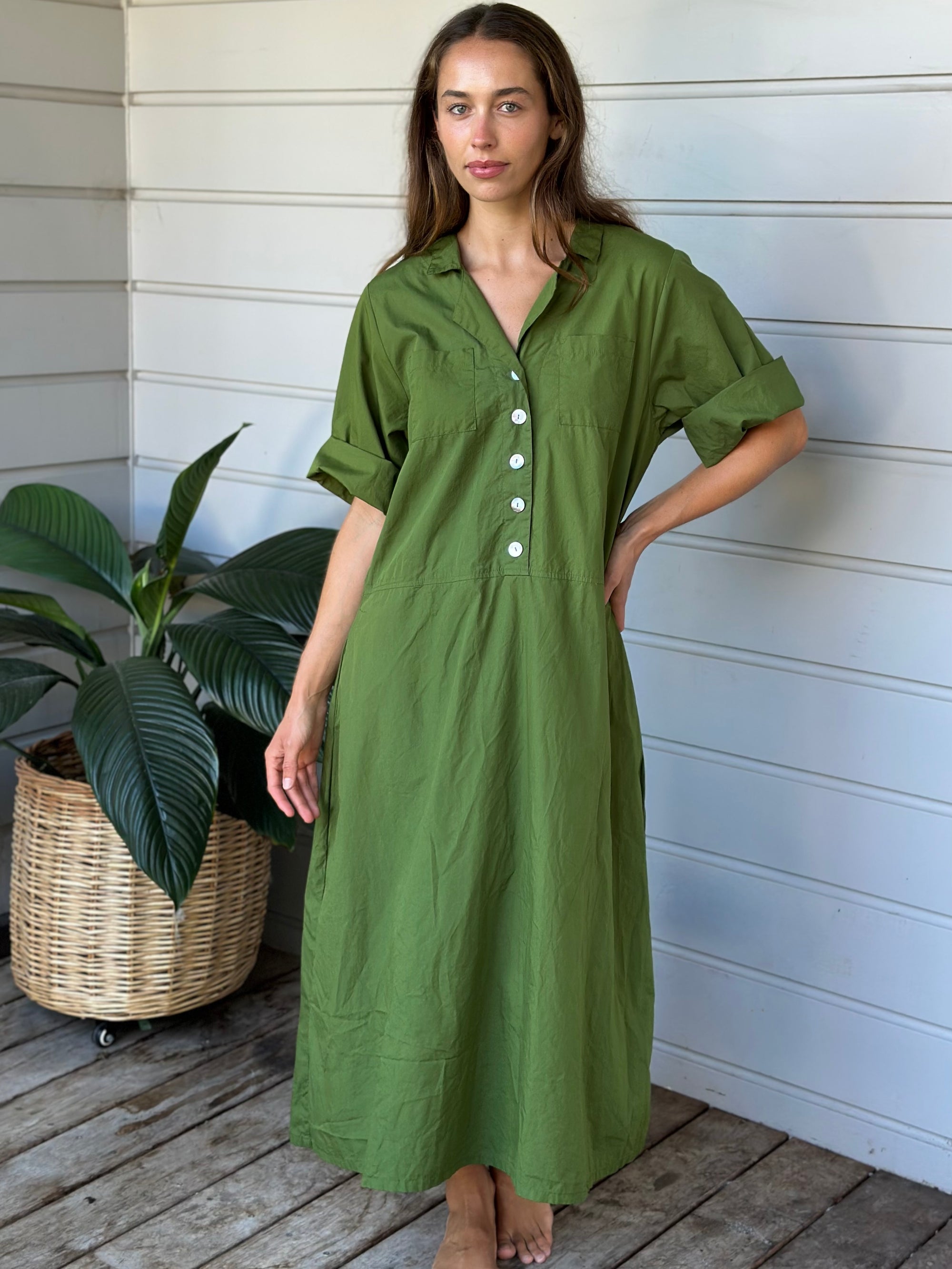 bridget dress - moss cotton Apparel
