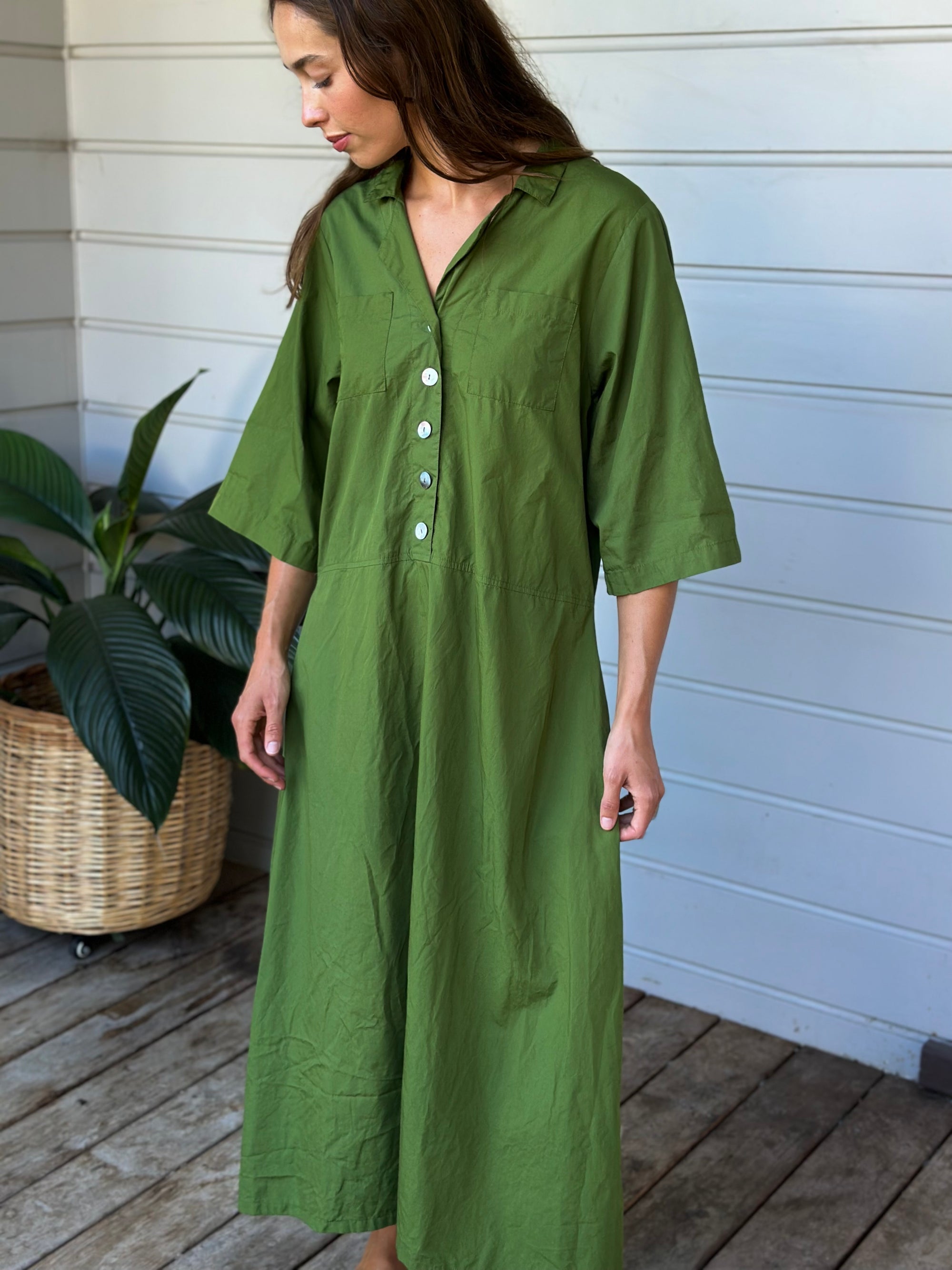 bridget dress - moss cotton Apparel