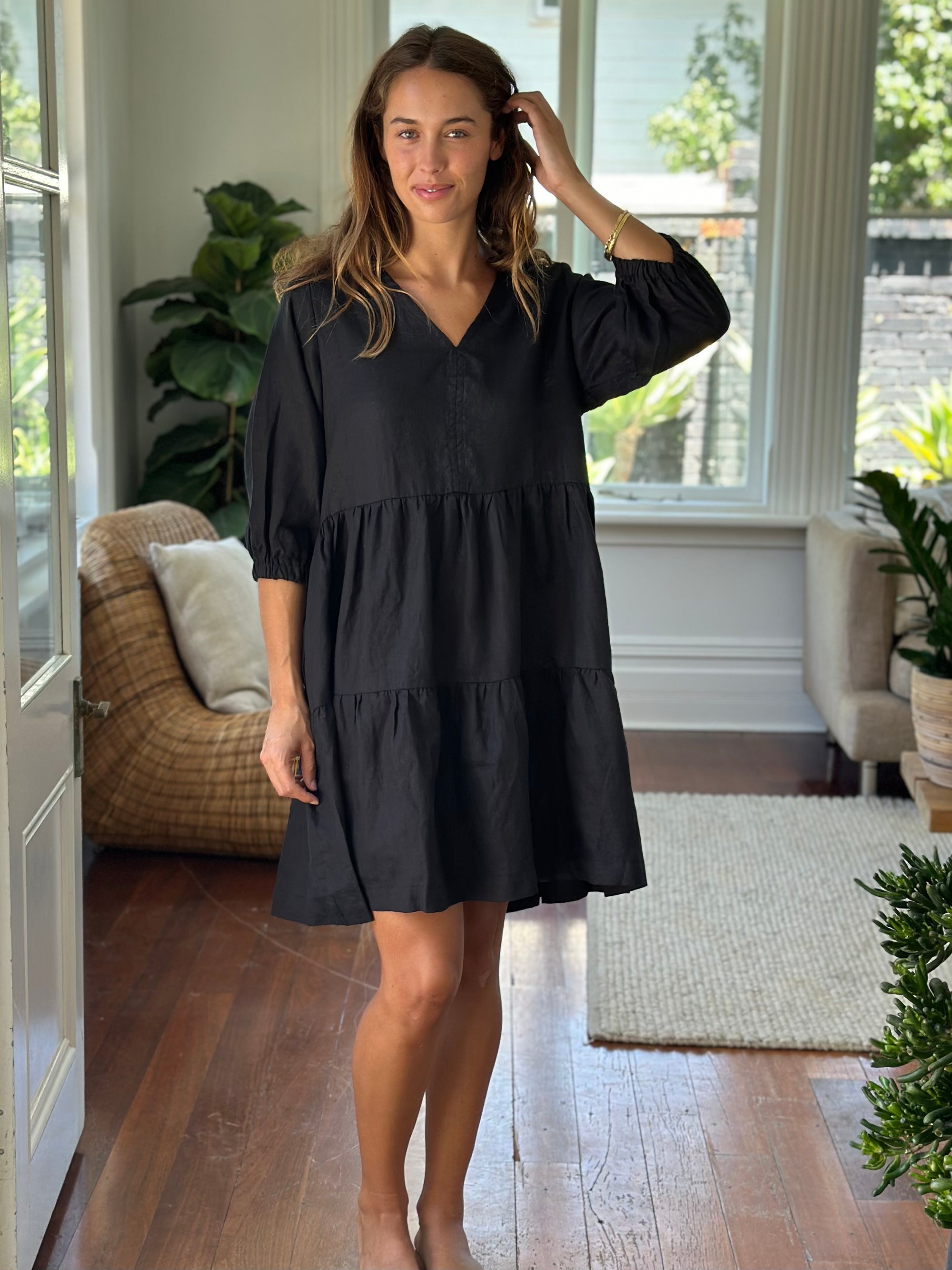 payton dress-black linen dress  