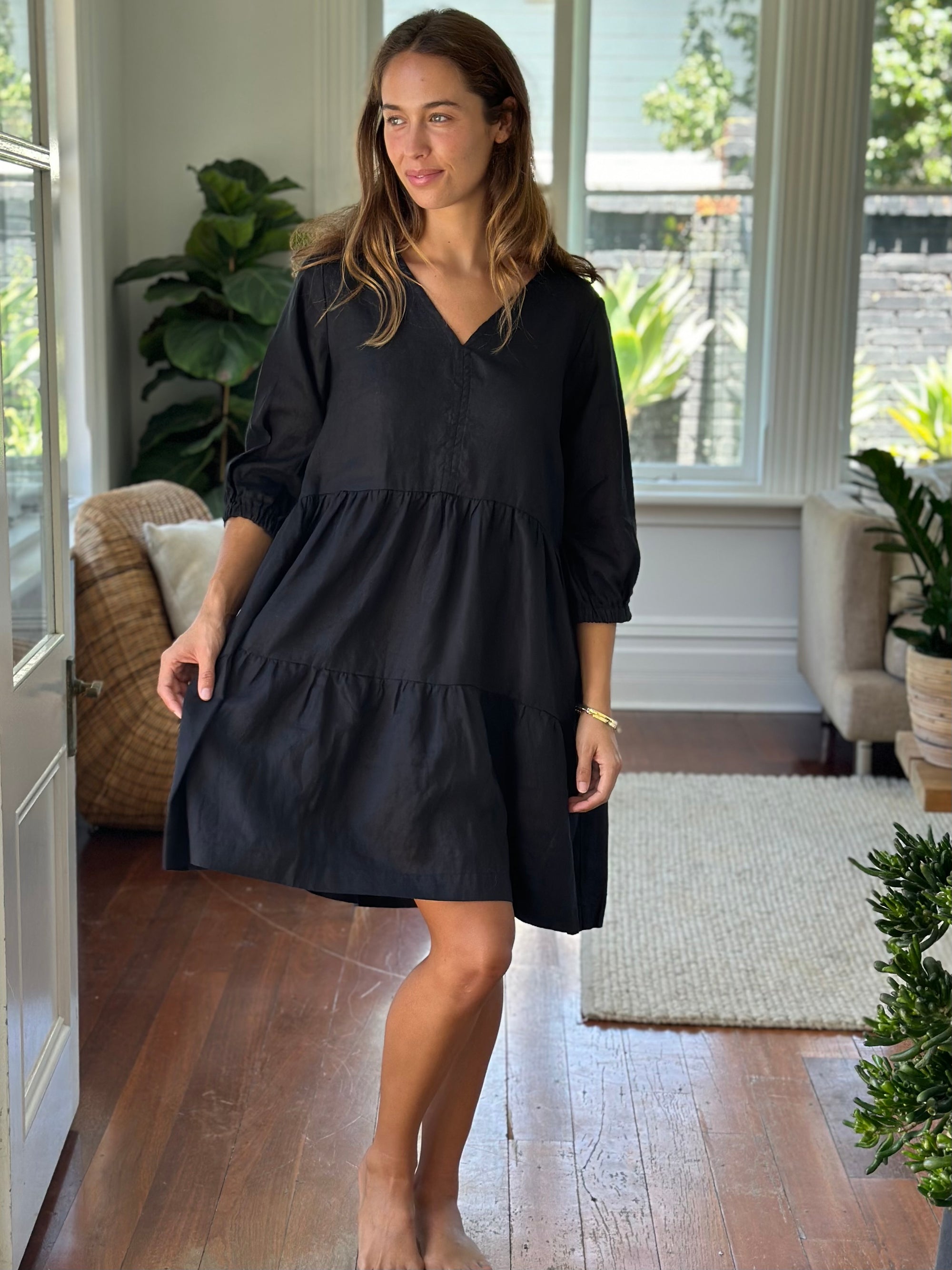 payton dress-black linen dress  
