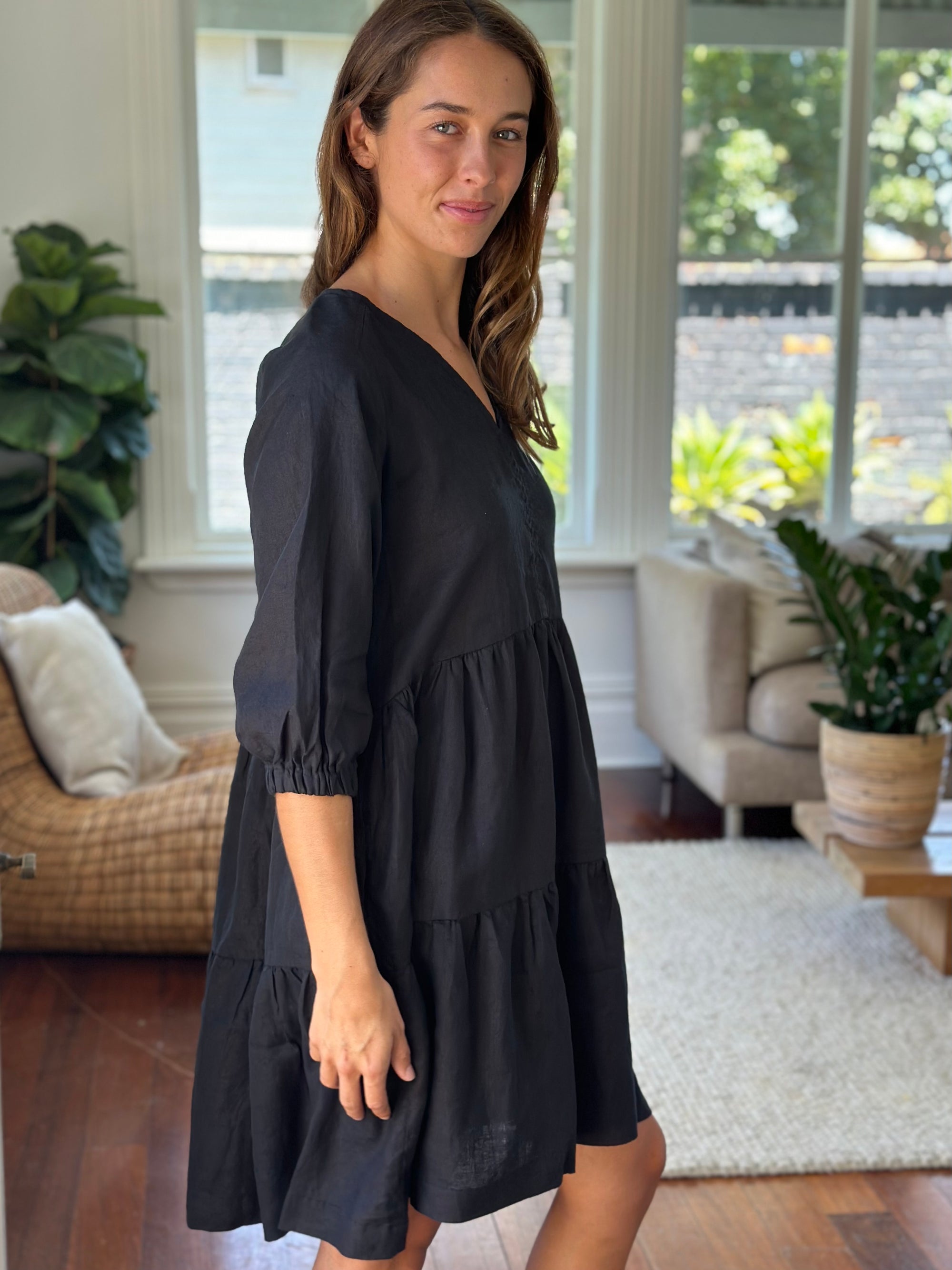 payton dress-black linen dress  