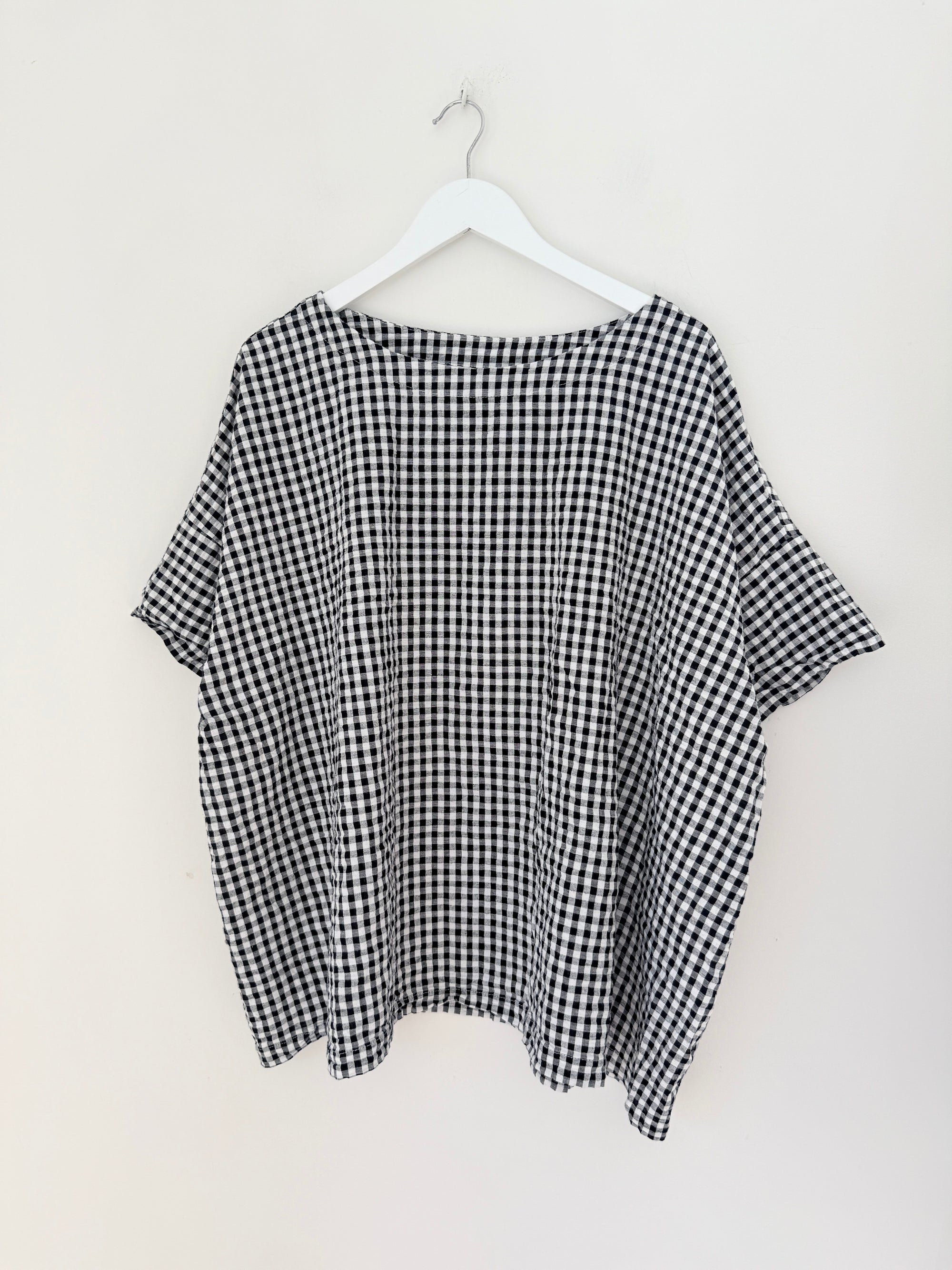 marita top s/s -black gingham cotton Apparel