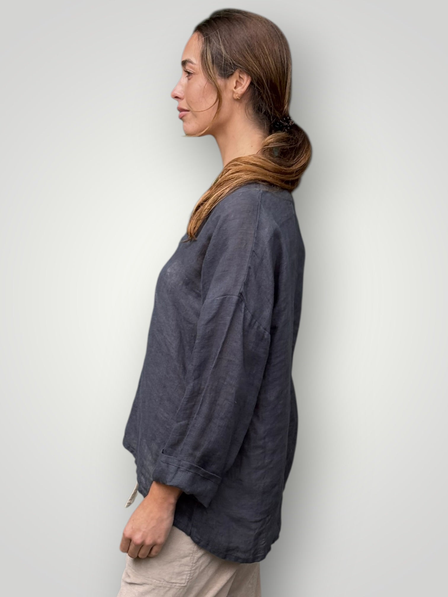 paige top - slate linen gauze Apparel