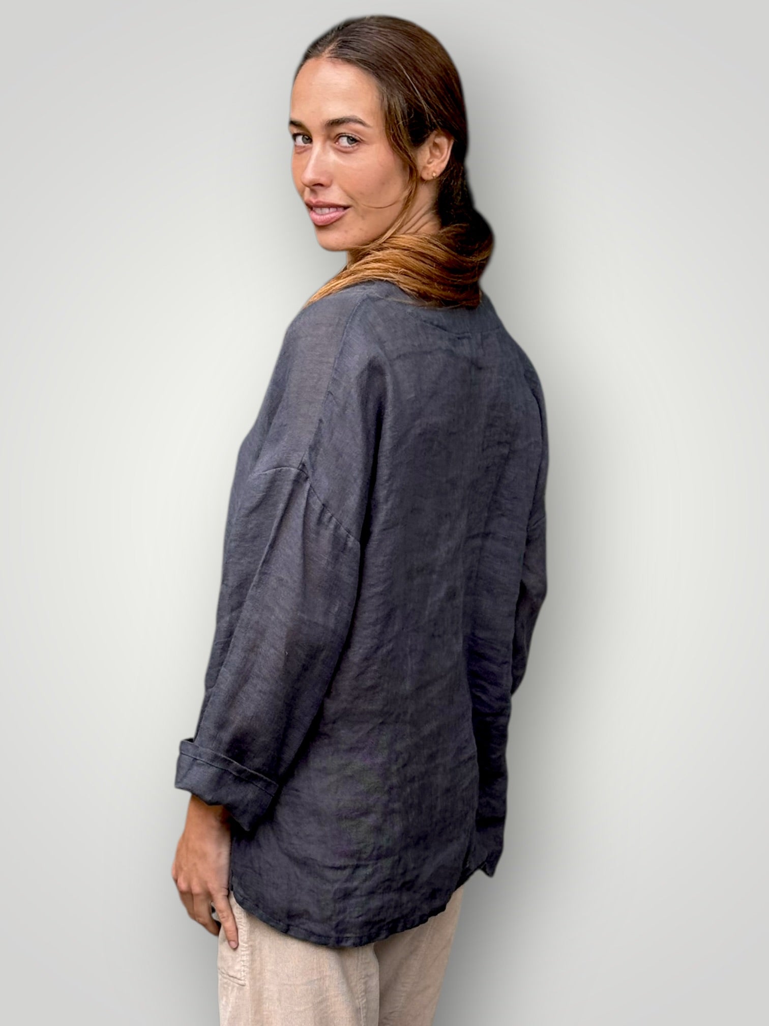 paige top - slate linen gauze Apparel