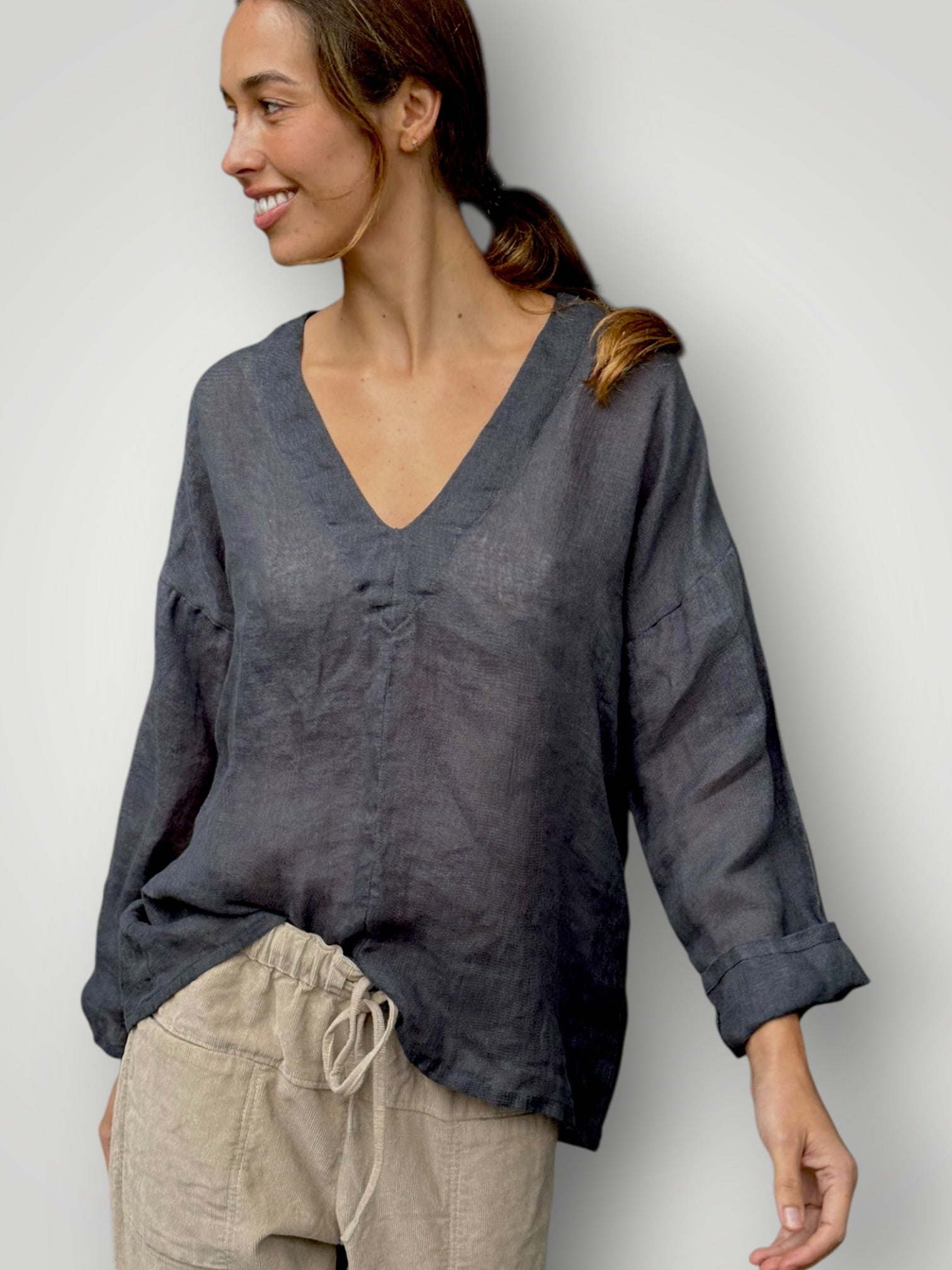 paige top - slate linen gauze Apparel