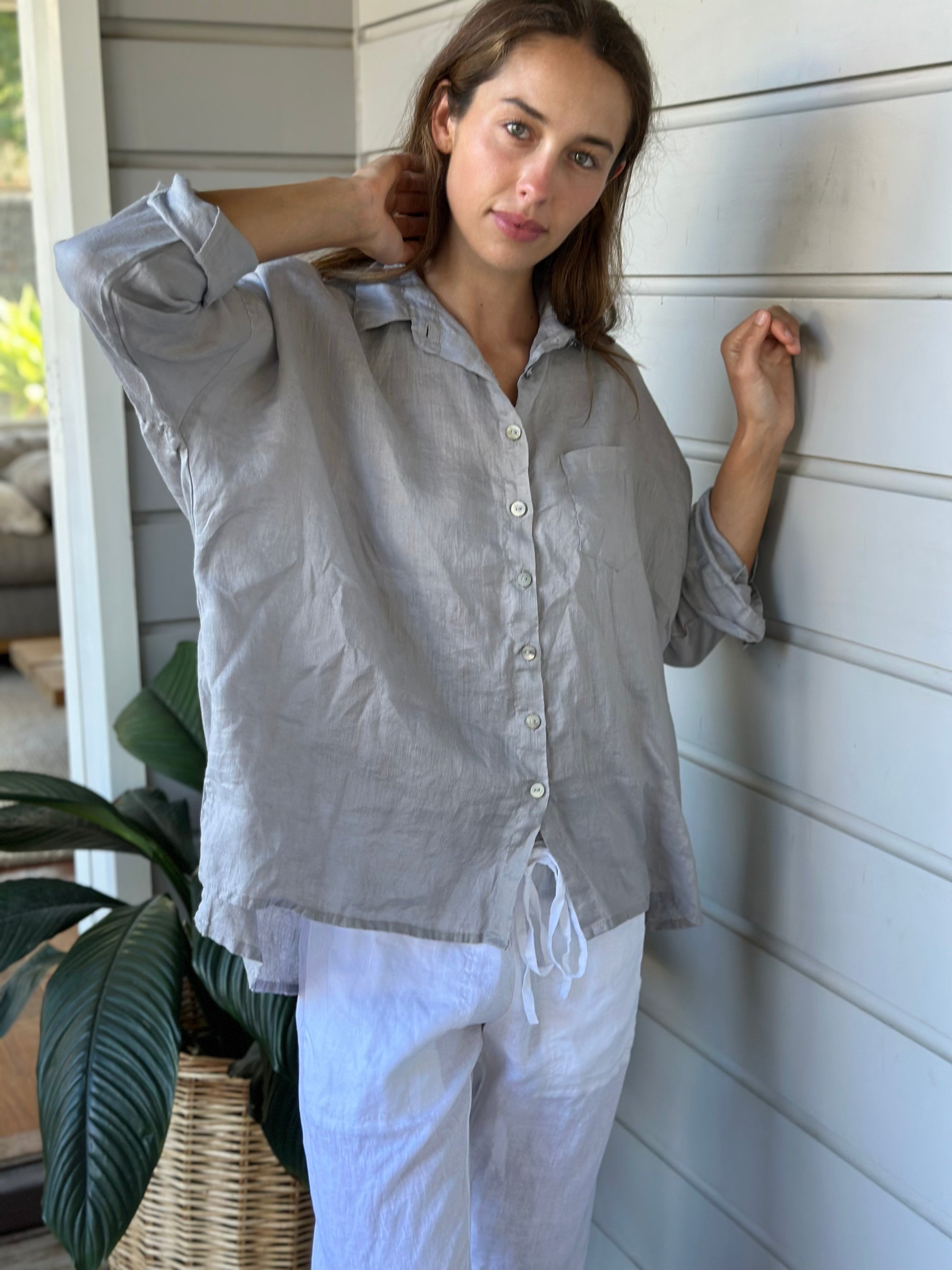 rosie shirt - soft grey linen Apparel