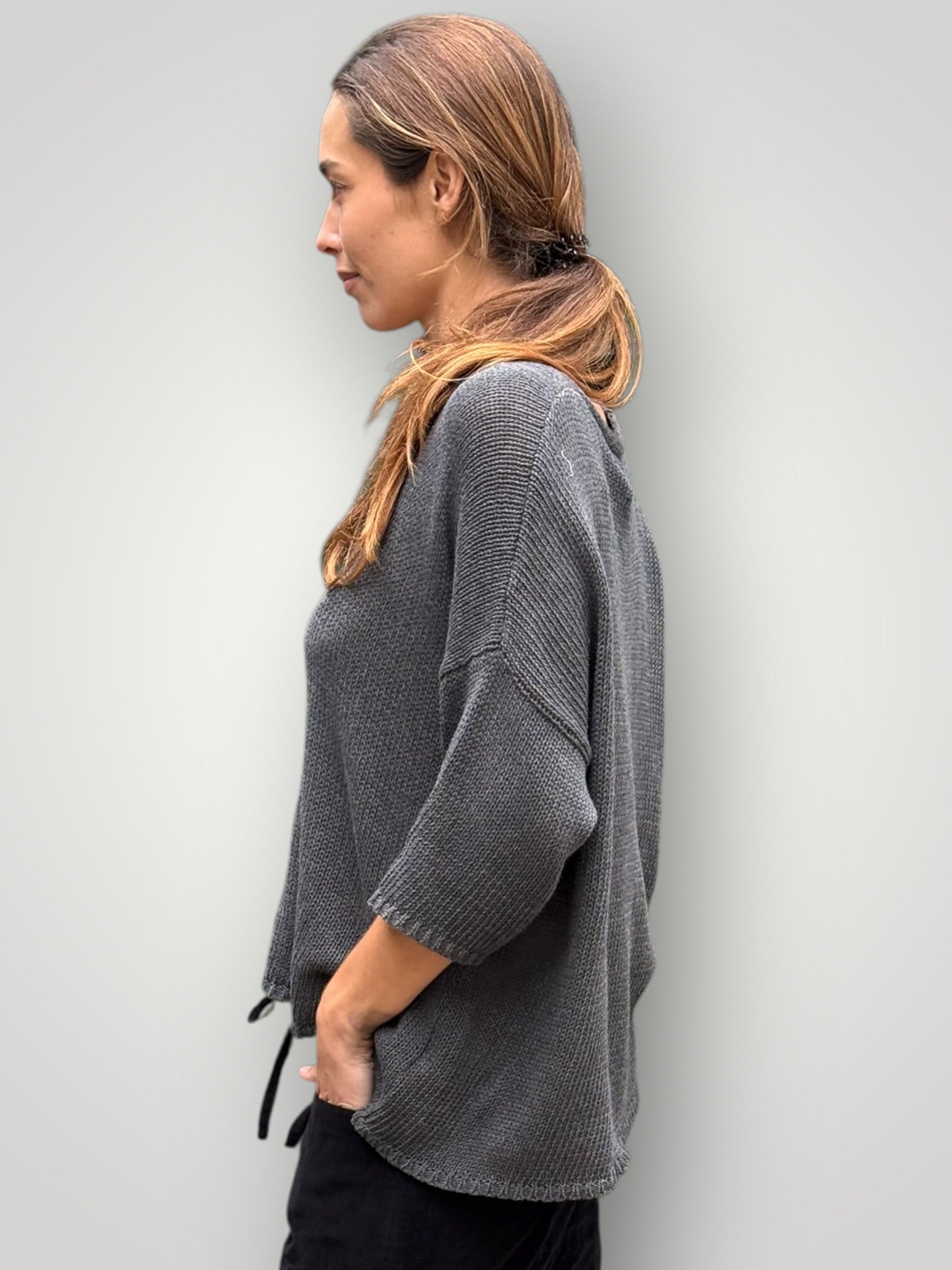 alex cotton knit cardi-slate Apparel
