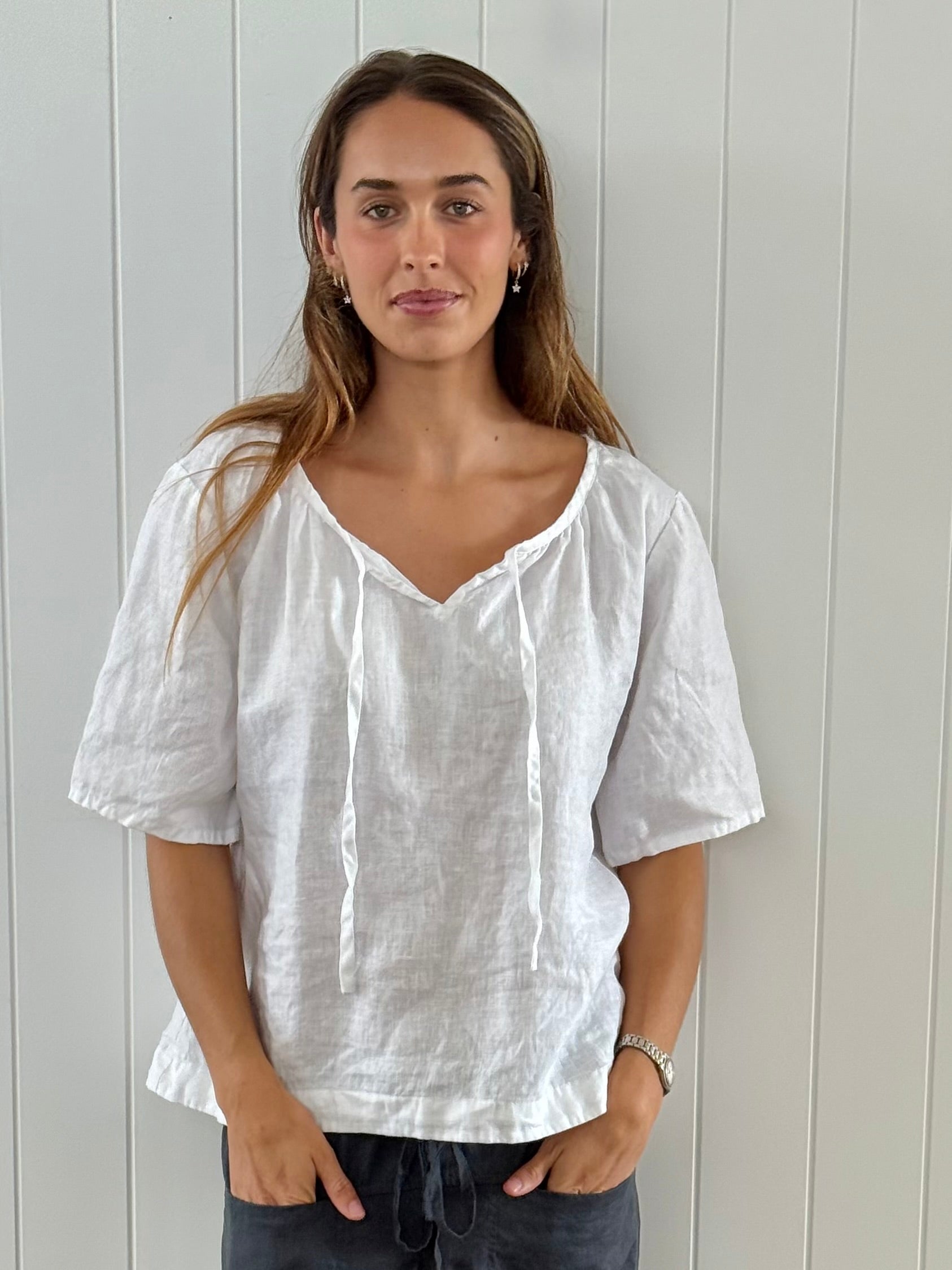 serena top-white linen