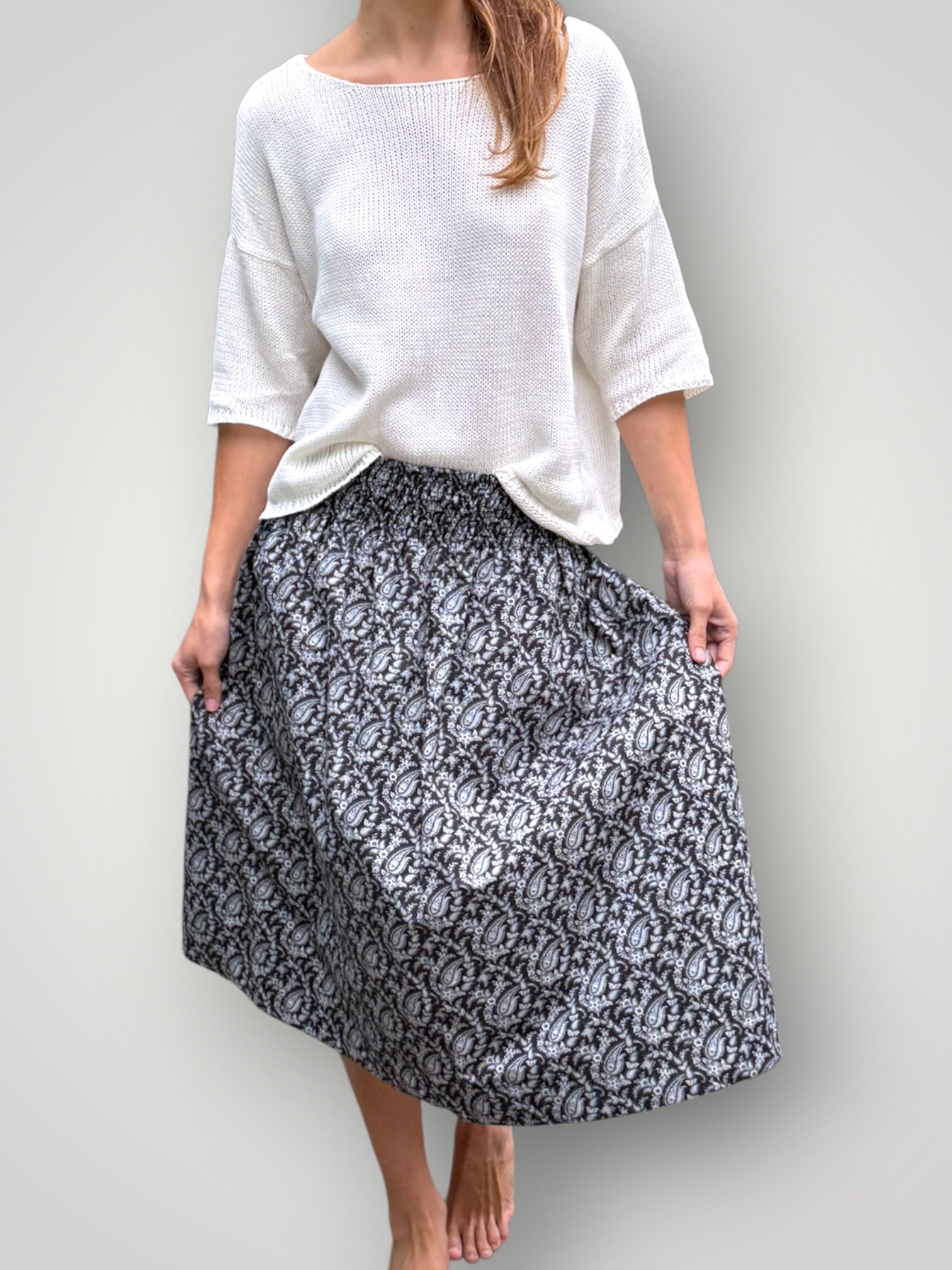 lola skirt - black/grey paisley cotton Apparel