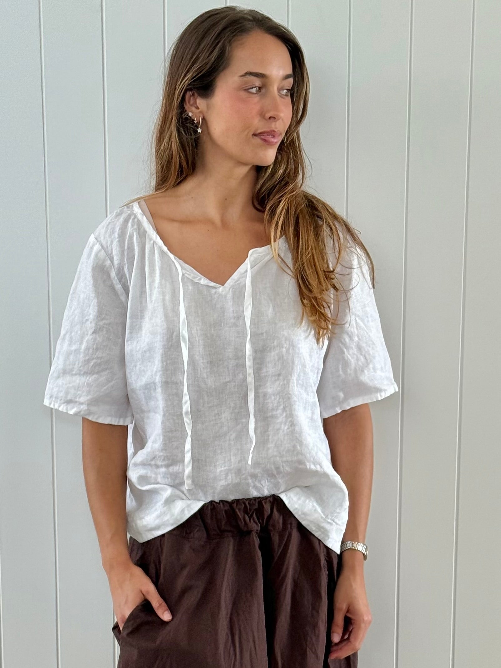 serena top-white linen